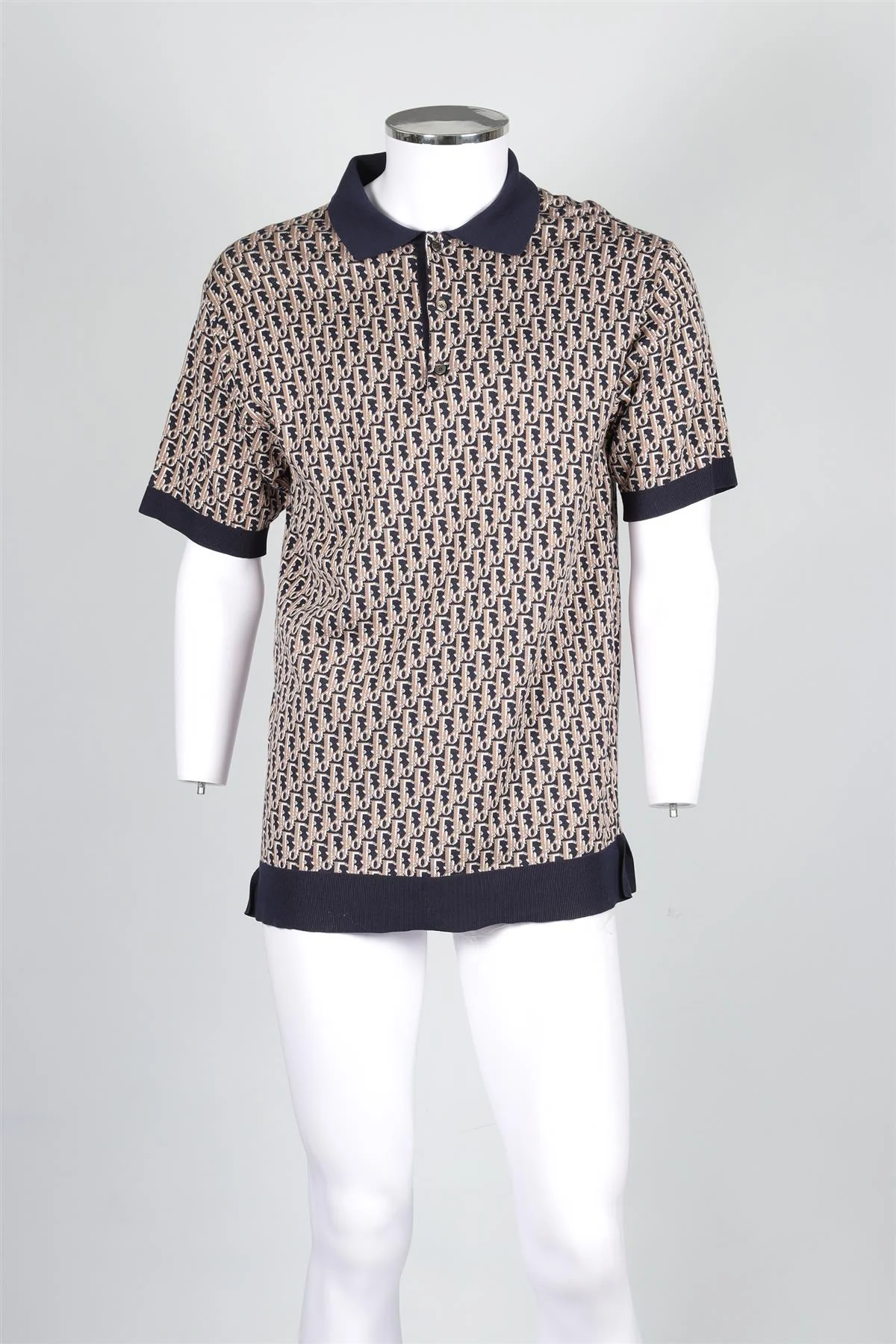 CHRISTIAN DIOR NAVY MEN'S OBLIQUE COTTON POLO SHIRT SMALL - Image 2