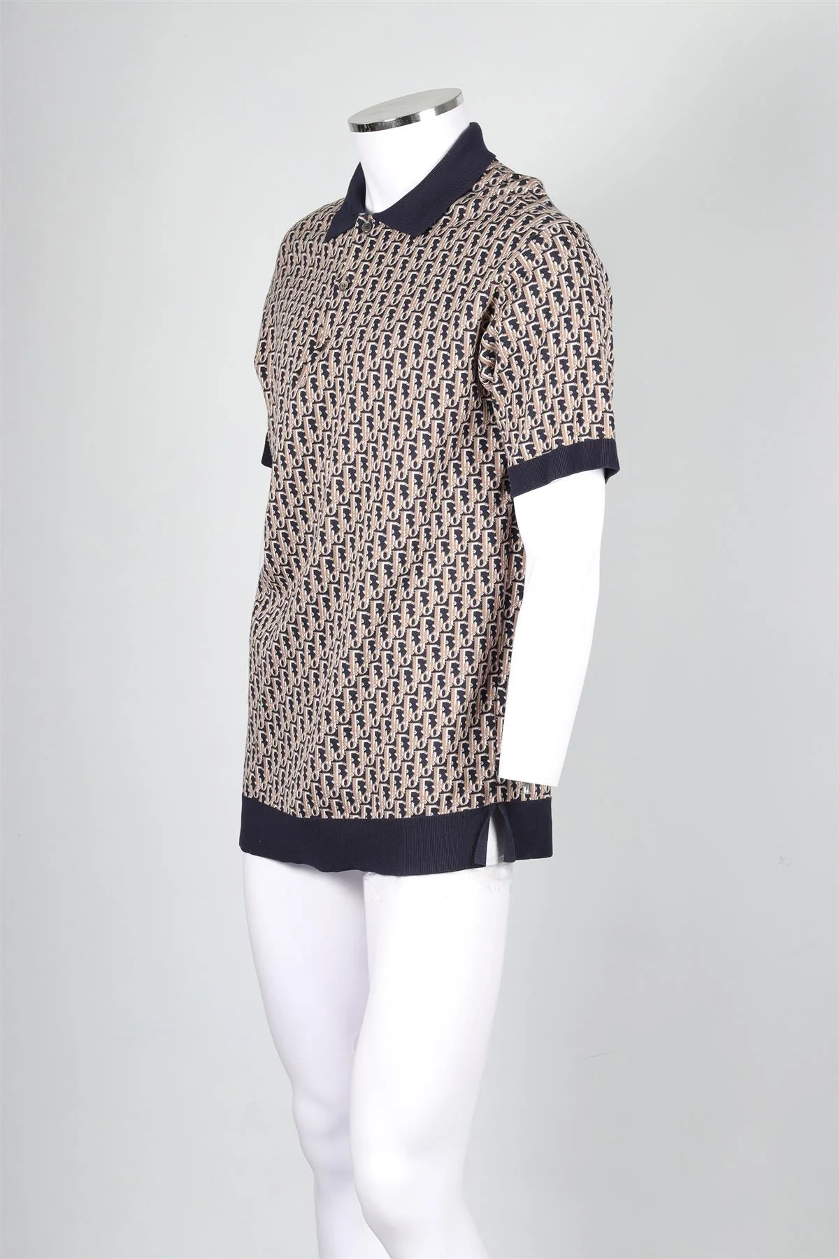 CHRISTIAN DIOR NAVY MEN'S OBLIQUE COTTON POLO SHIRT SMALL - Image 3