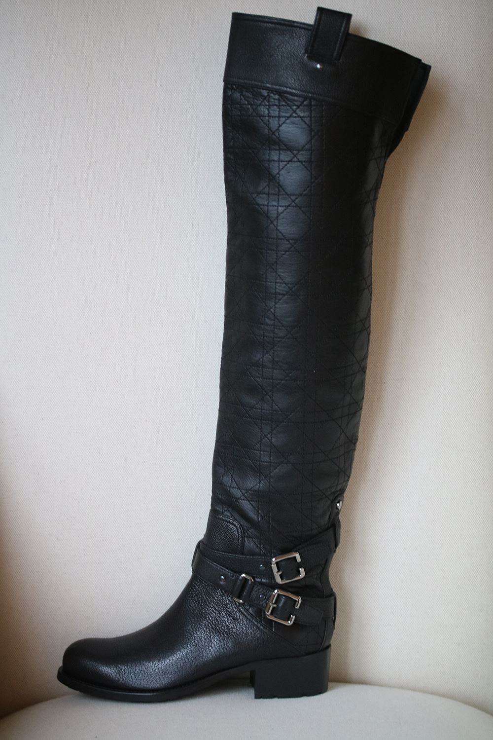 CHRISTIAN DIOR QUILTED LEATHER OVER-THE-KNEE BOOTS EU 37.5 UK 4.5 US 7.5 - Image 3