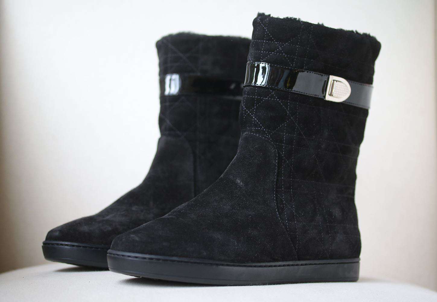CHRISTIAN DIOR QUILTED SHEARLING LINED SUEDE BOOTS EU 38 UK 5 US 8 - Image 2
