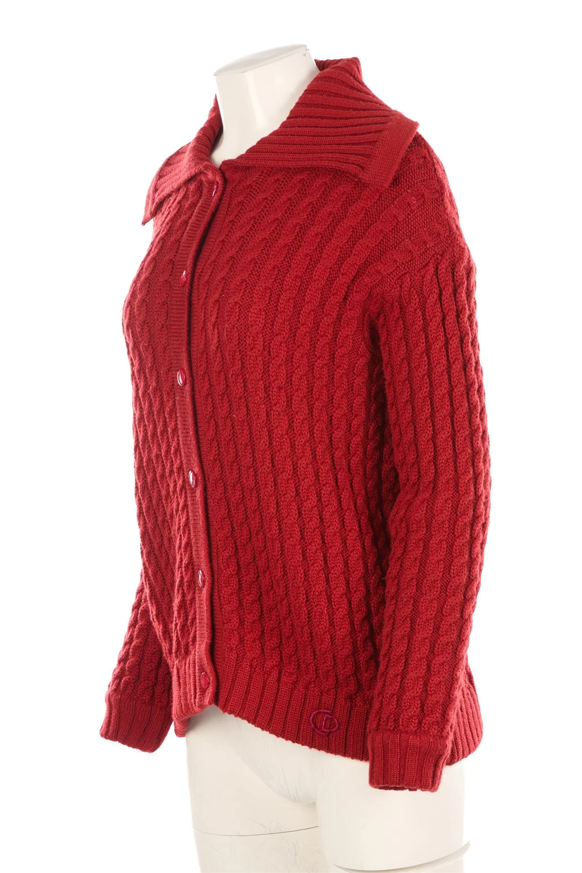 CHRISTIAN DIOR RED VINTAGE WOOL CARDIGAN UK 14 - Image 2