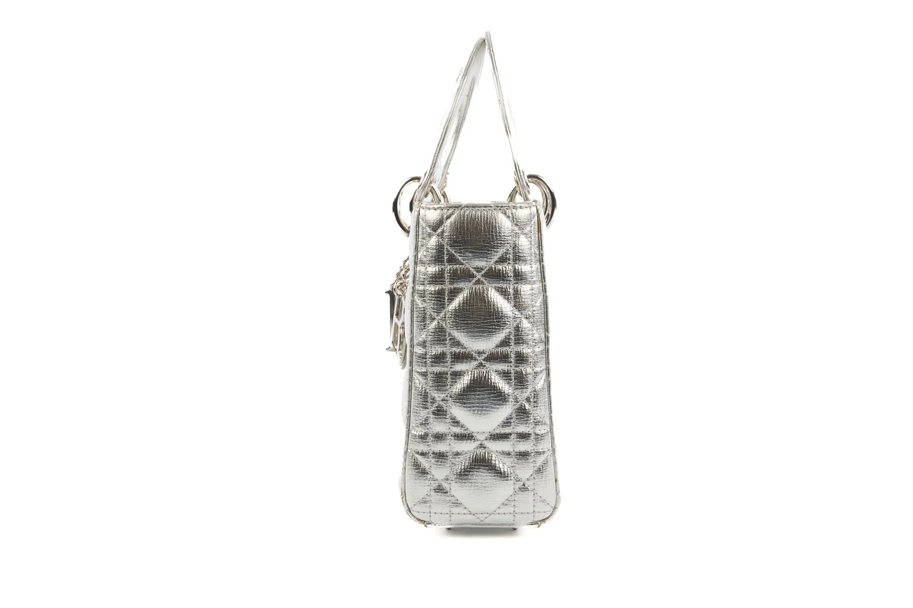 CHRISTIAN DIOR SILVER MY LADY DIOR LUCKY SMALL CANNAGE LEATHER TOTE BAG - Image 6