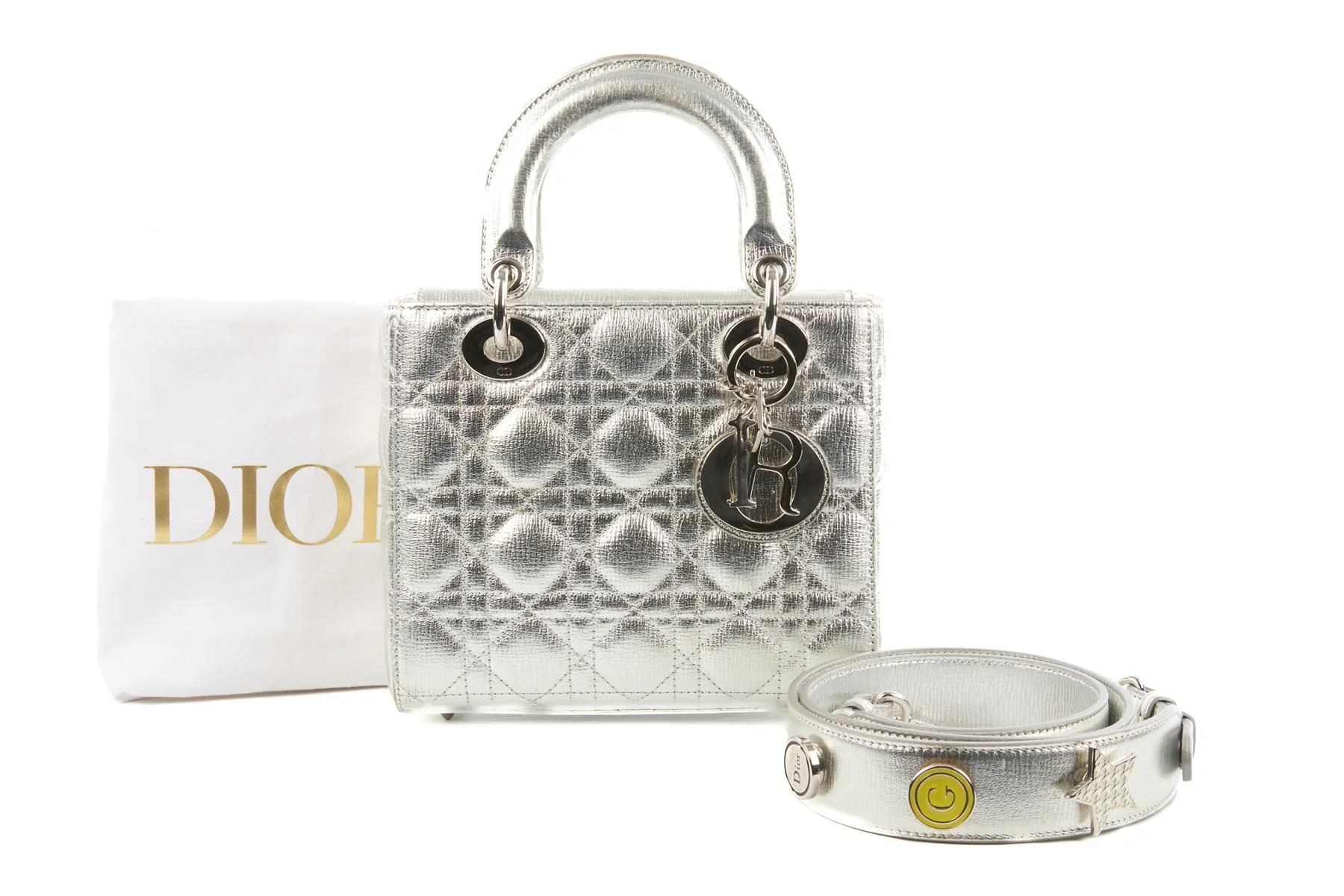 CHRISTIAN DIOR SILVER MY LADY DIOR LUCKY SMALL CANNAGE LEATHER TOTE BAG - Image 9