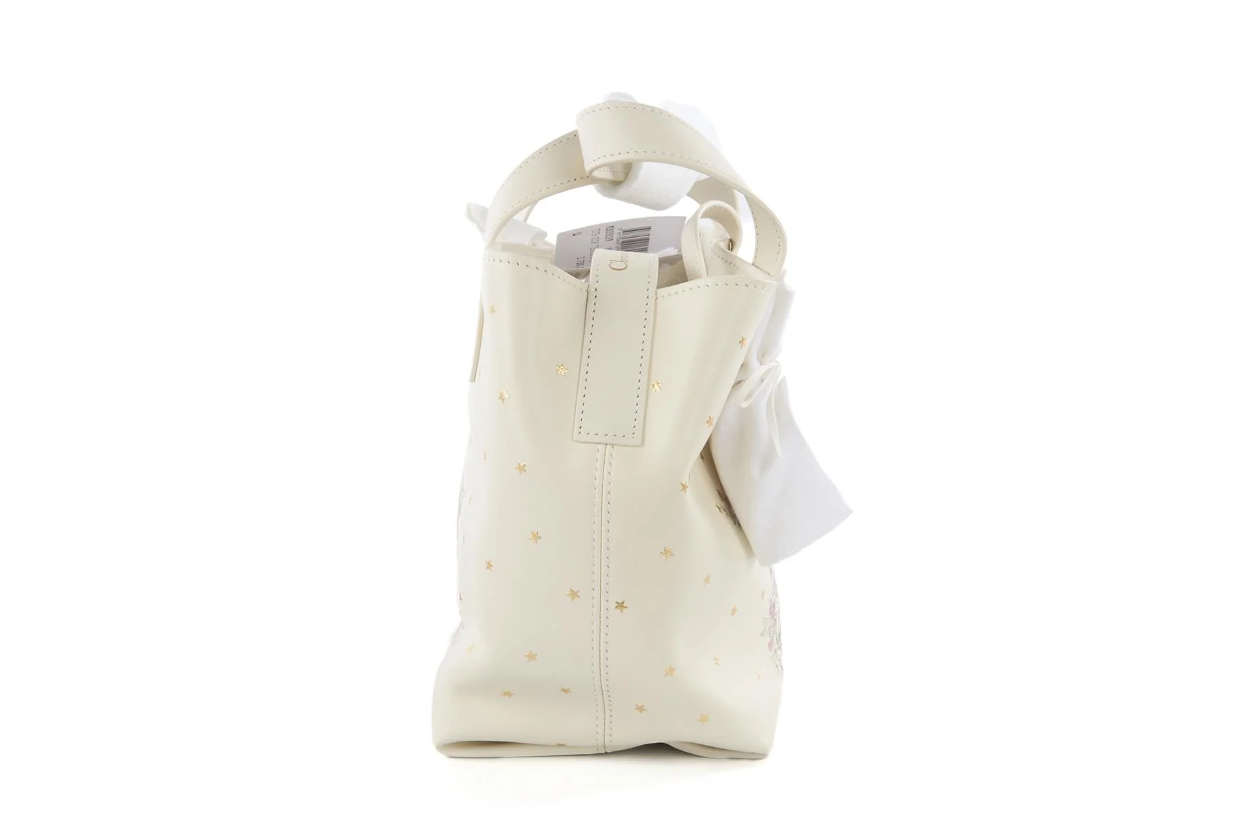 CHRISTIAN DIOR WHITE DIOR LUCKY SMALL TOUJOURS VERTICAL LEATHER TOTE BAG - Image 4