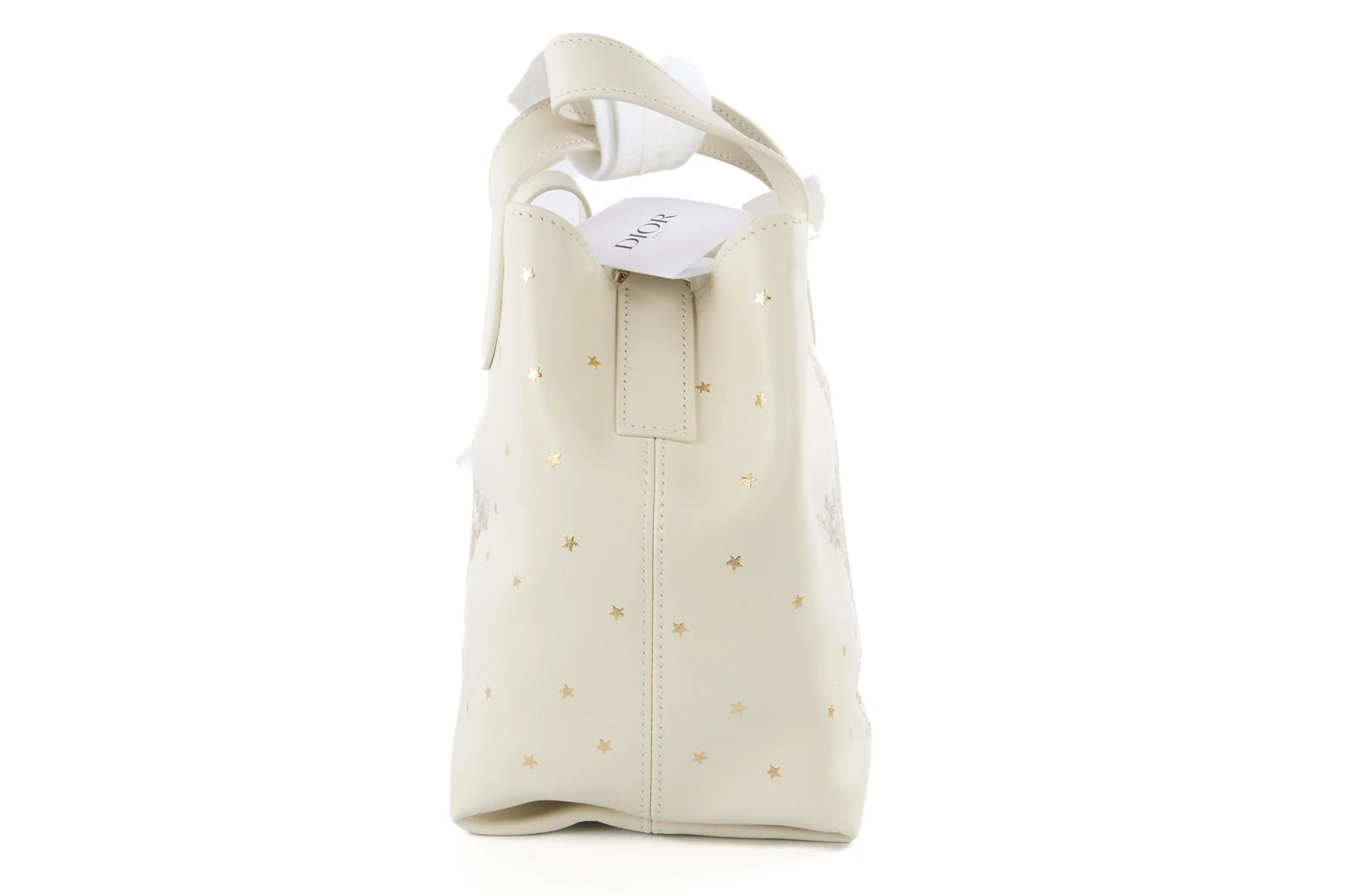 CHRISTIAN DIOR WHITE DIOR LUCKY SMALL TOUJOURS VERTICAL LEATHER TOTE BAG - Image 5