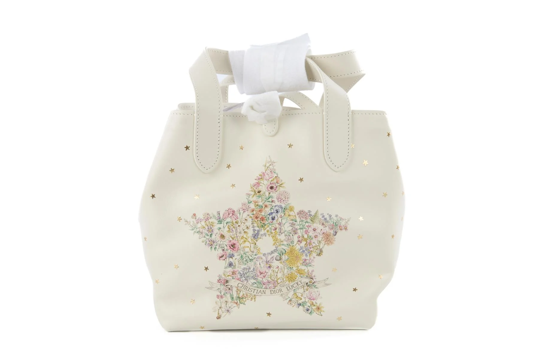 CHRISTIAN DIOR WHITE DIOR LUCKY SMALL TOUJOURS VERTICAL LEATHER TOTE BAG - Image 6