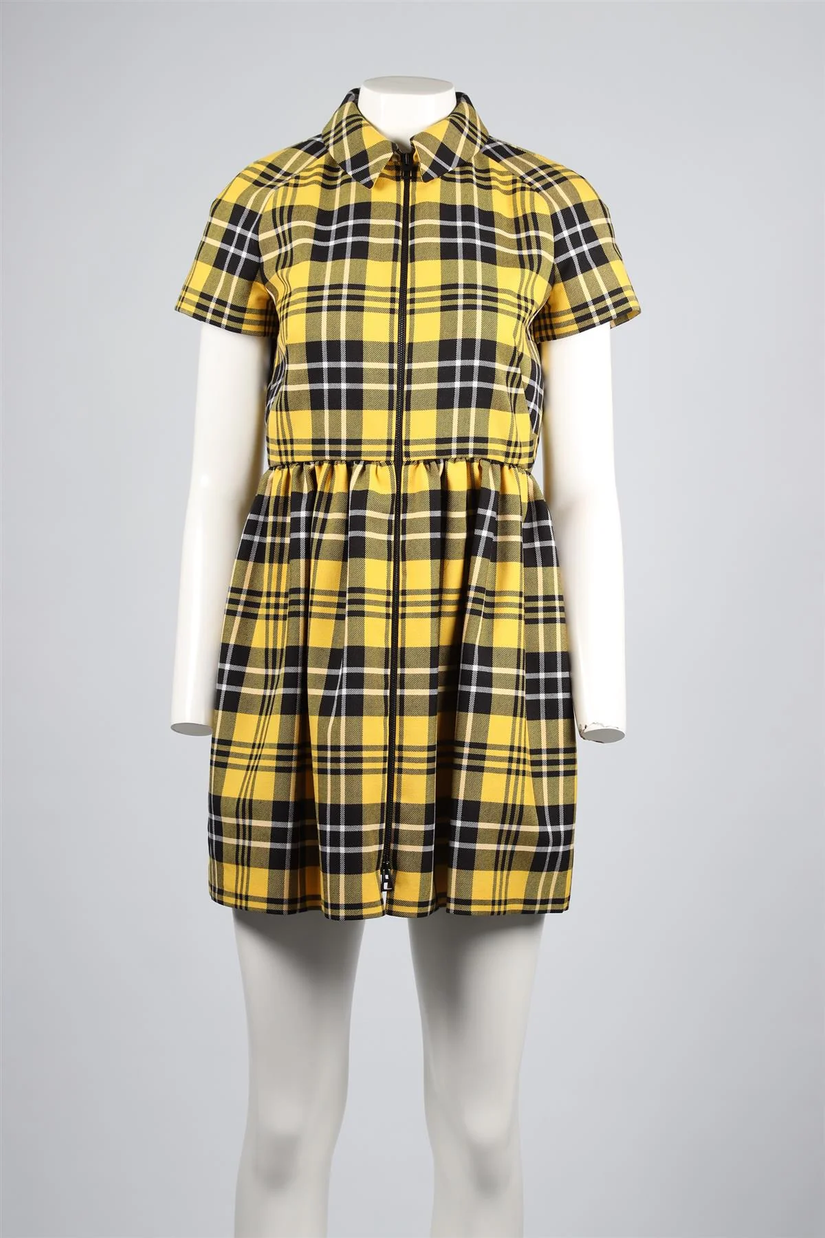 CHRISTIAN DIOR YELLOW 2022 CHECKED WOOL MINI DRESS FR 38 UK 10 - Image 2