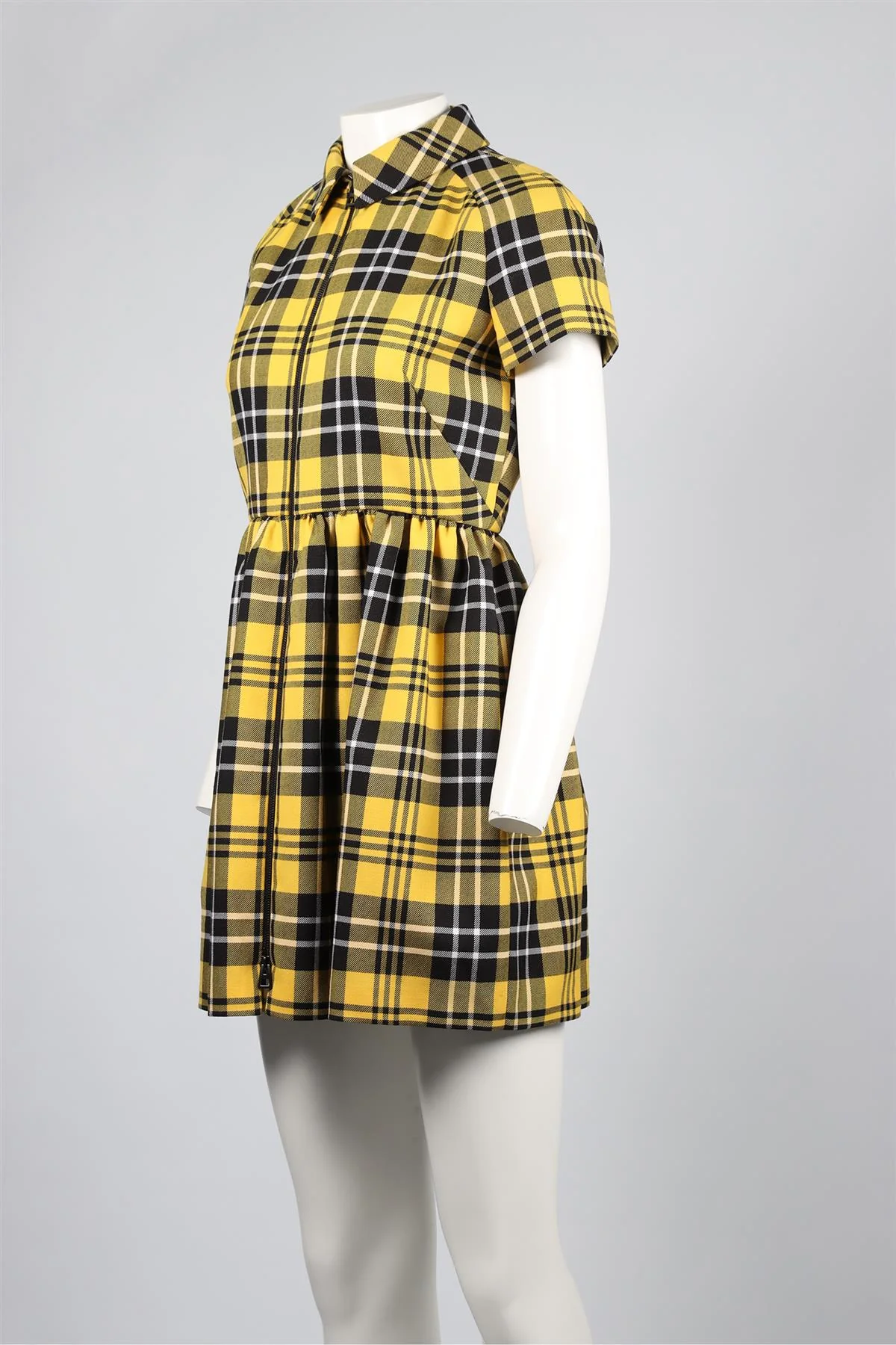 CHRISTIAN DIOR YELLOW 2022 CHECKED WOOL MINI DRESS FR 38 UK 10 - Image 3
