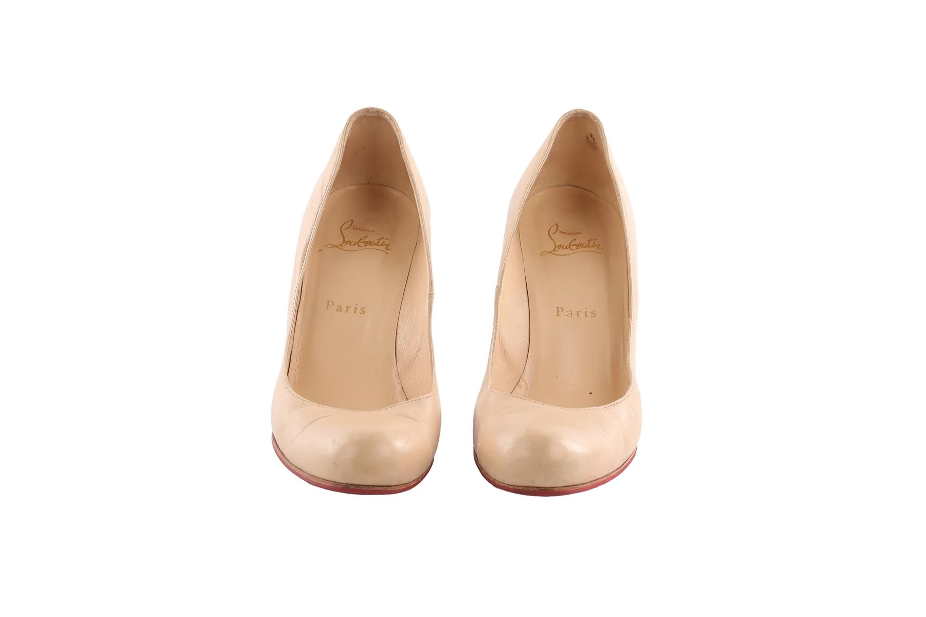 CHRISTIAN LOUBOUTIN BEIGE LEATHER WEDGE PUMPS EU 38 - Image 3