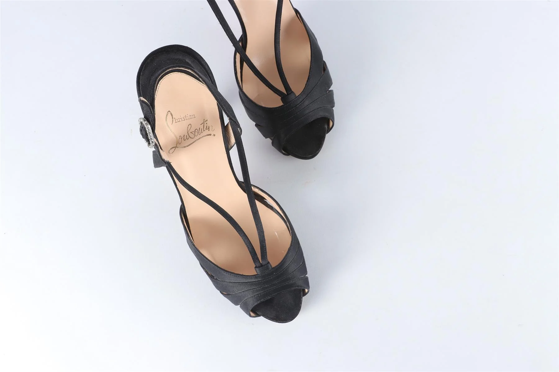 CHRISTIAN LOUBOUTIN BLACK SATIN SANDALS EU 38.5 UK 5.5 US 8.5 - Image 4