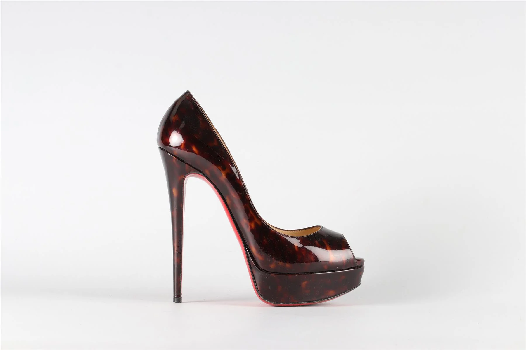 CHRISTIAN LOUBOUTIN BROWN PATENT LEATHER PLATFORM PUMPS EU 38.5 UK 5.5 US 8.5 - Image 2