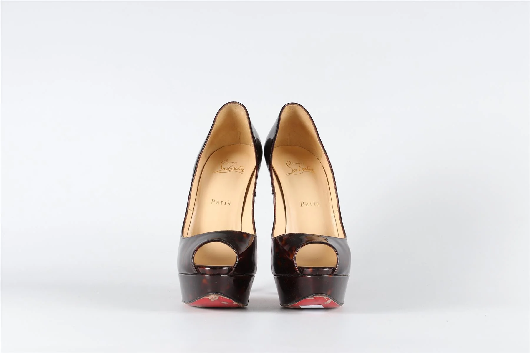 CHRISTIAN LOUBOUTIN BROWN PATENT LEATHER PLATFORM PUMPS EU 38.5 UK 5.5 US 8.5 - Image 3