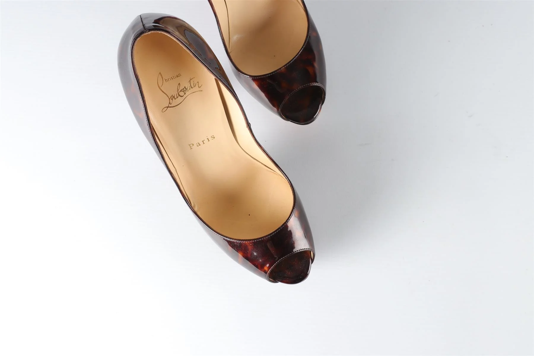 CHRISTIAN LOUBOUTIN BROWN PATENT LEATHER PLATFORM PUMPS EU 38.5 UK 5.5 US 8.5 - Image 4