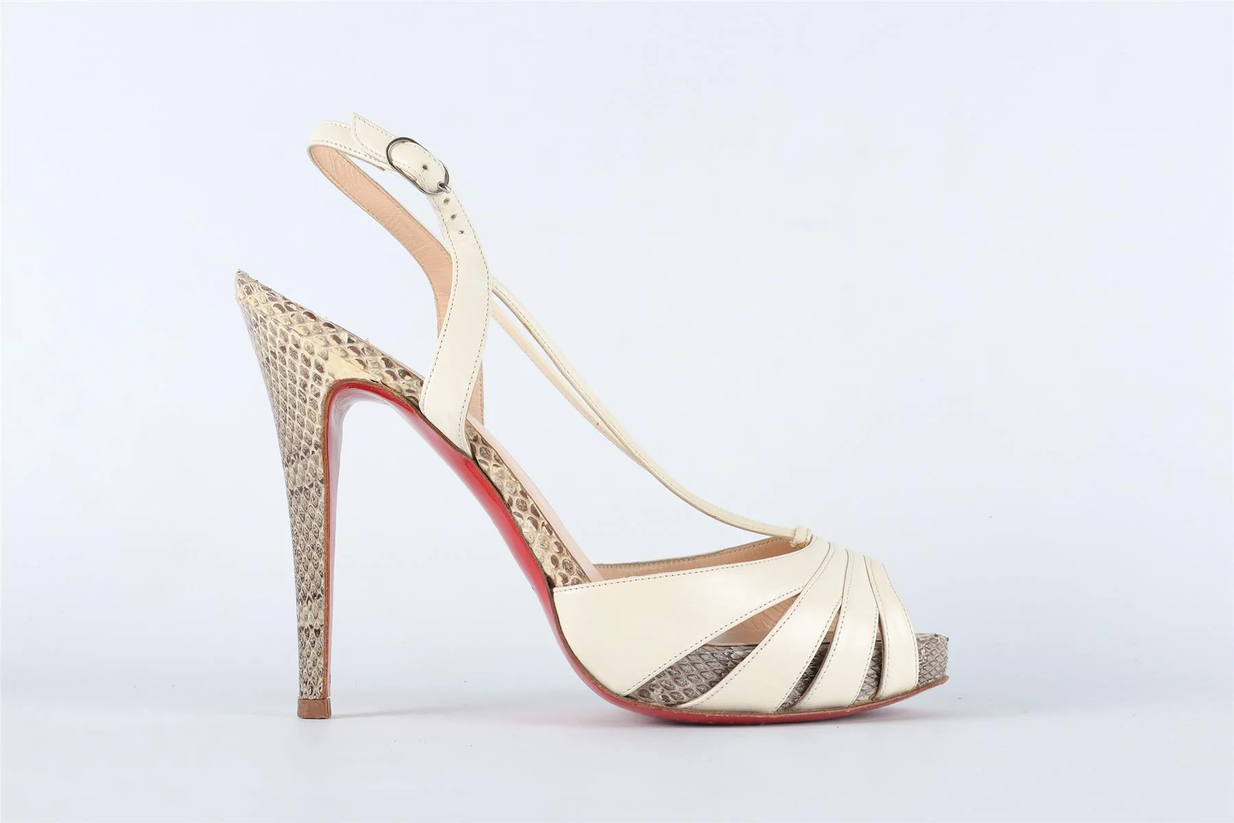 CHRISTIAN LOUBOUTIN CREAM LEATHER AND SNAKESKIN SANDALS EU 38 UK 5 US 8 - Image 2