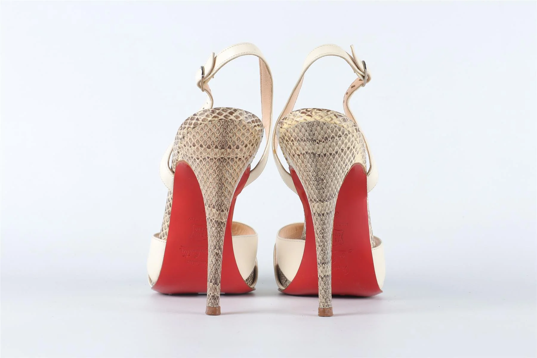 CHRISTIAN LOUBOUTIN CREAM LEATHER AND SNAKESKIN SANDALS EU 38 UK 5 US 8 - Image 5
