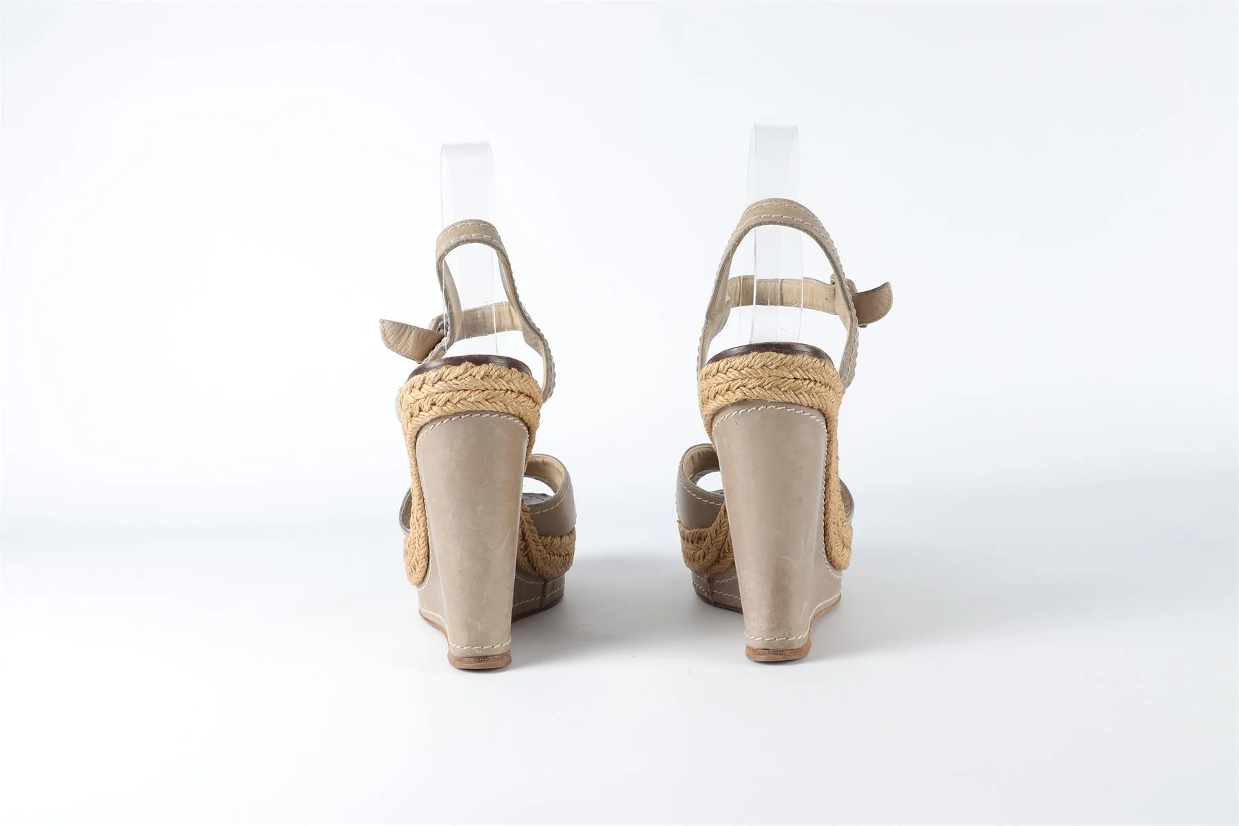 CHRISTIAN LOUBOUTIN GREY LEATHER WEDGE SANDALS EU 38 UK 5 US 8 - Image 5