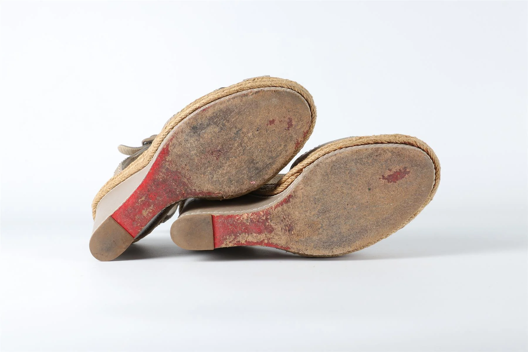 CHRISTIAN LOUBOUTIN GREY LEATHER WEDGE SANDALS EU 38 UK 5 US 8 - Image 6