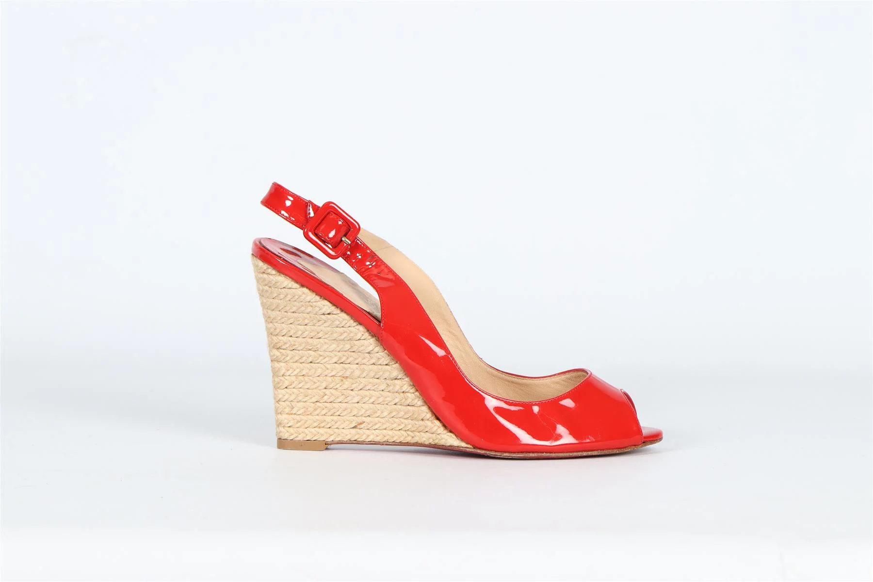 CHRISTIAN LOUBOUTIN PATENT LEATHER WEDGE SANDALS EU 39 UK 6 US 9 - Image 2
