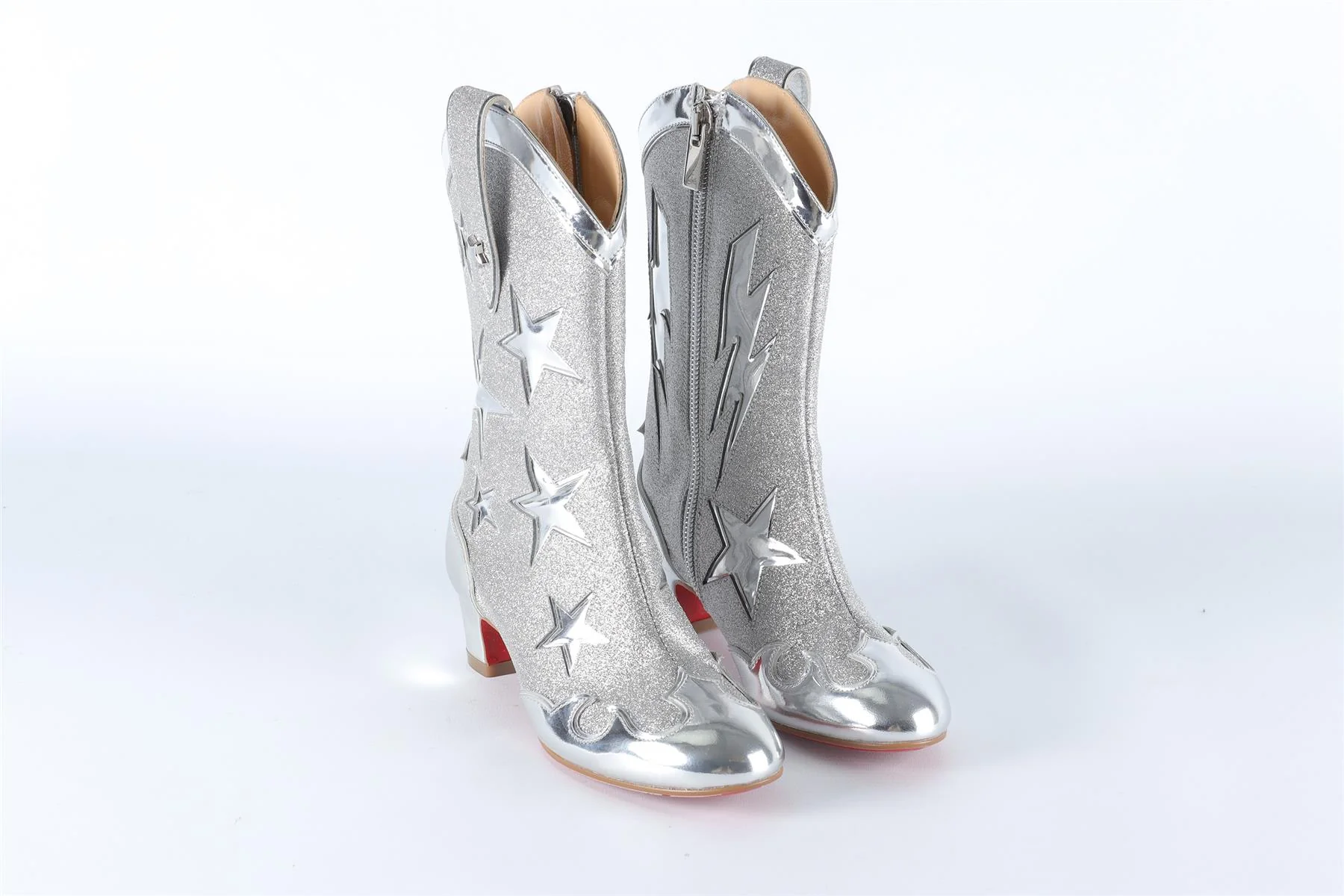 CHRISTIAN LOUBOUTIN SILVER KIDS GIRLS GIDDY BOOTS EU 27 UK 9 US 10 - Image 2
