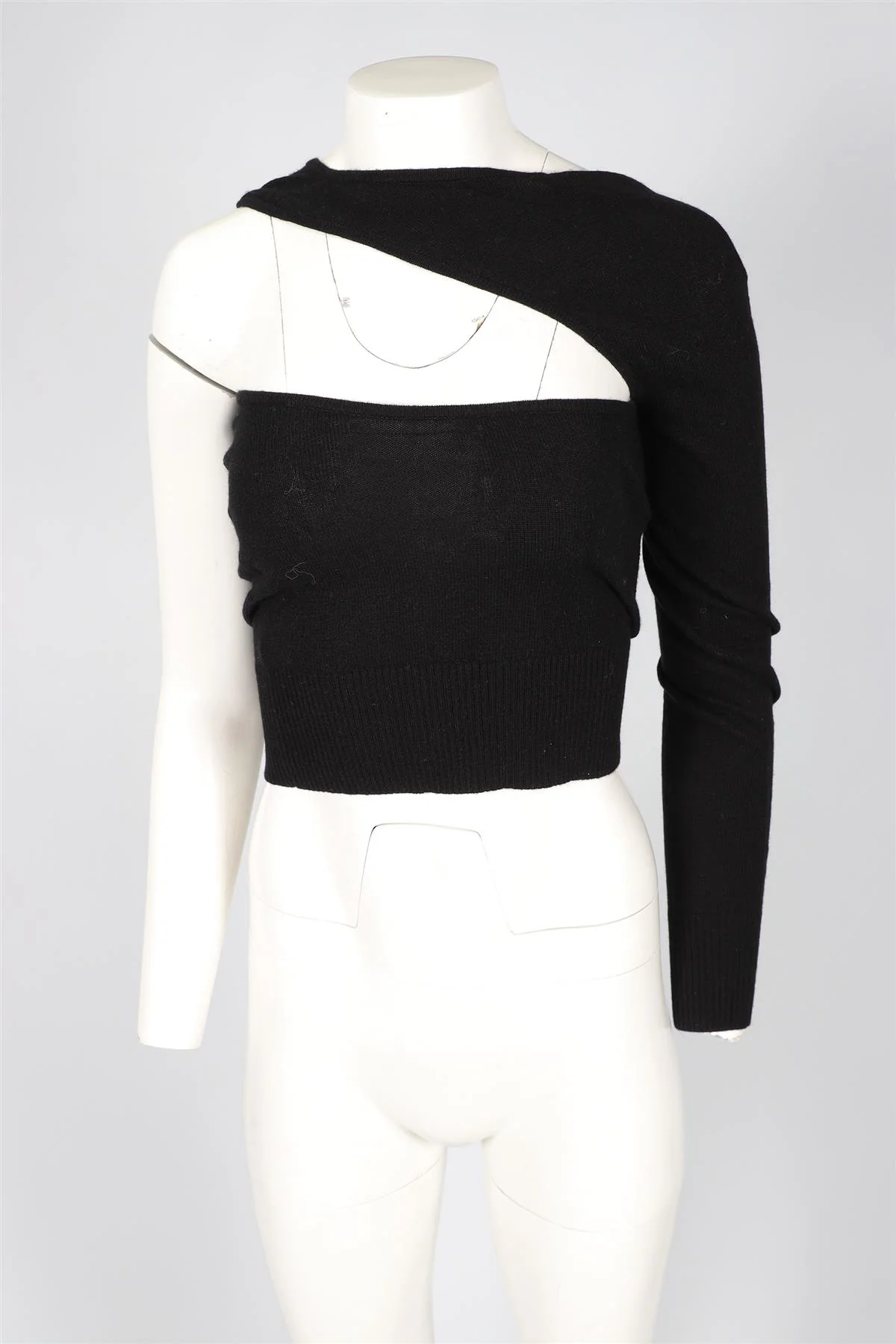 CHRISTOPHER ESBER BLACK WOOL ONE SHOULD TOP X-SMALL - Image 2