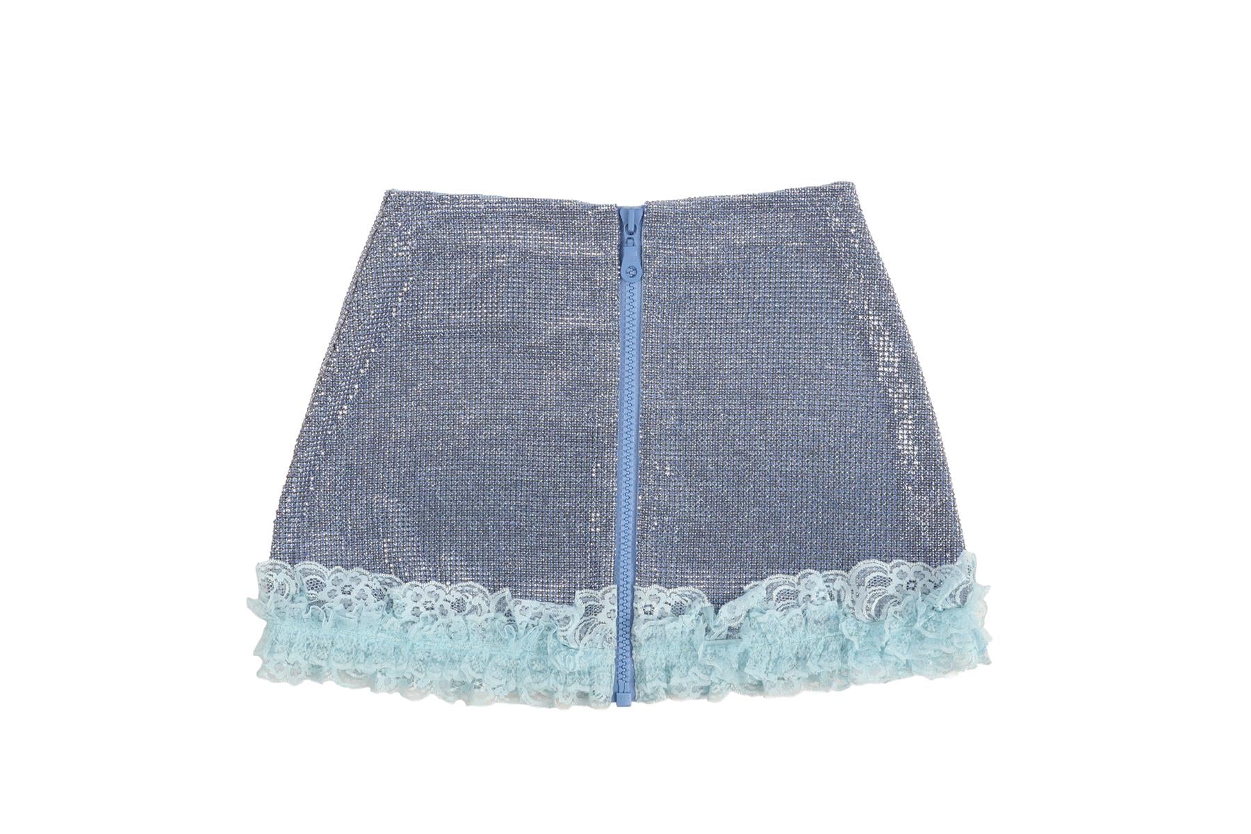 CHRISTOPHER KANE + SELF-PORTRAIT BLUE CRYSTAL MINI SKIRT UK 6 - Image 3