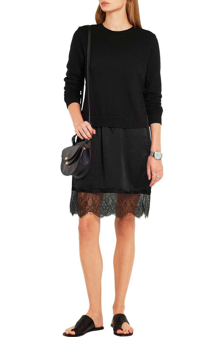 CLU LACE-TRIMMED COTTON-JERSEY AND WASHED-SILK DRESS SMALL - Image 7
