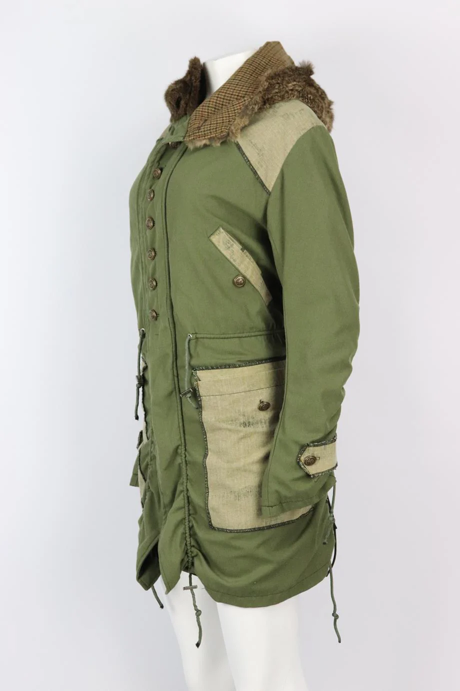 COSA NOSTRA FUR TRIMMED COTTON CANVAS PARKA COAT SMALL - Image 3