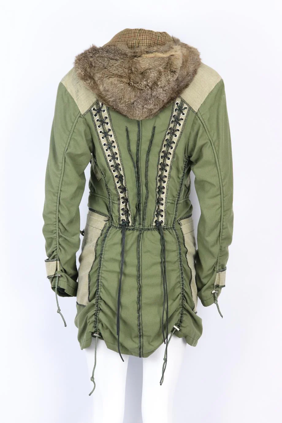 COSA NOSTRA FUR TRIMMED COTTON CANVAS PARKA COAT SMALL - Image 4