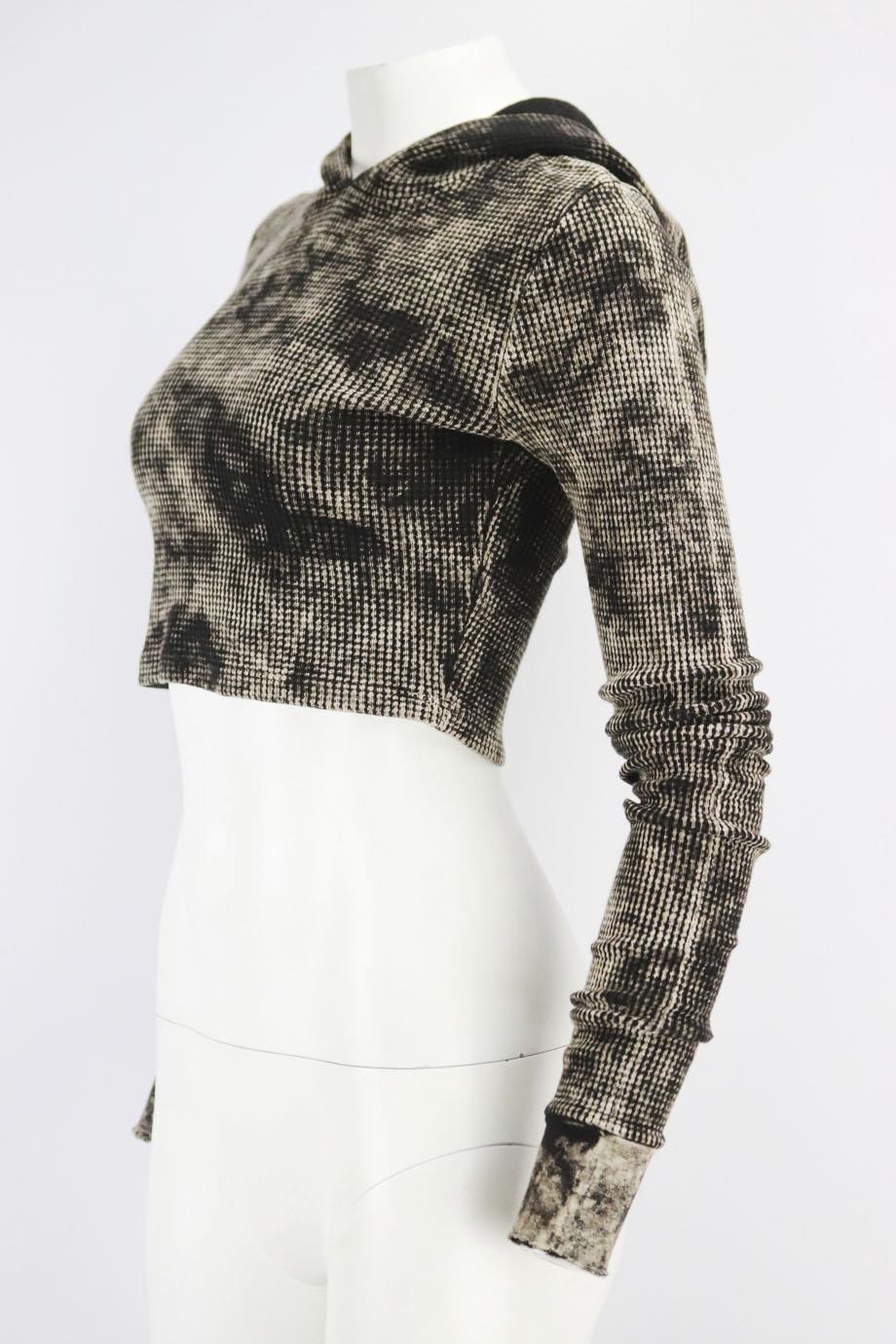 COTTON CITIZEN CROPPED DISTRESSED WAFFLE KNIT COTTON HOODIE XSMALL - Image 3
