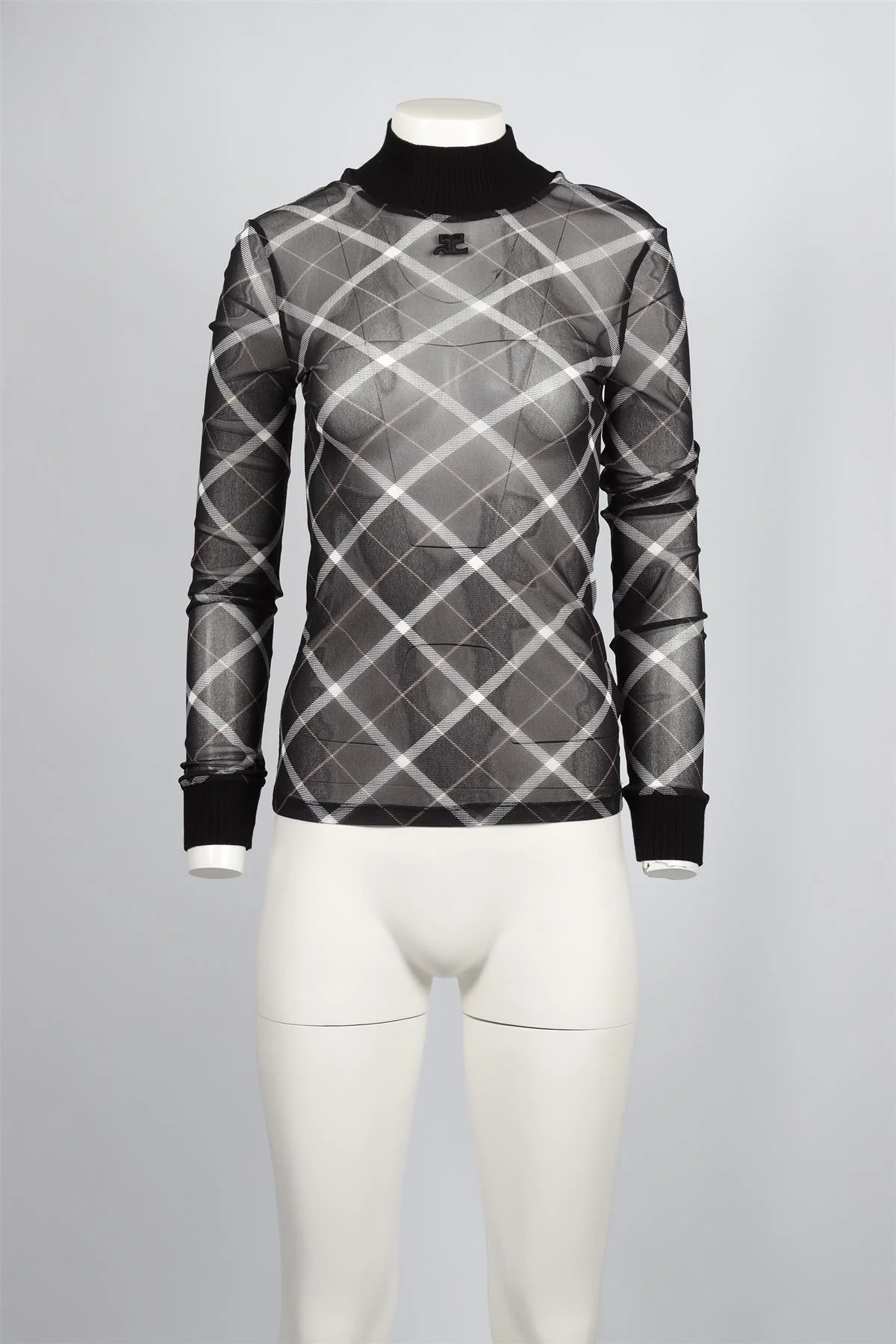 COURRÈGES BLACK MESH TURTLENECK TOP UK 12 - Image 2