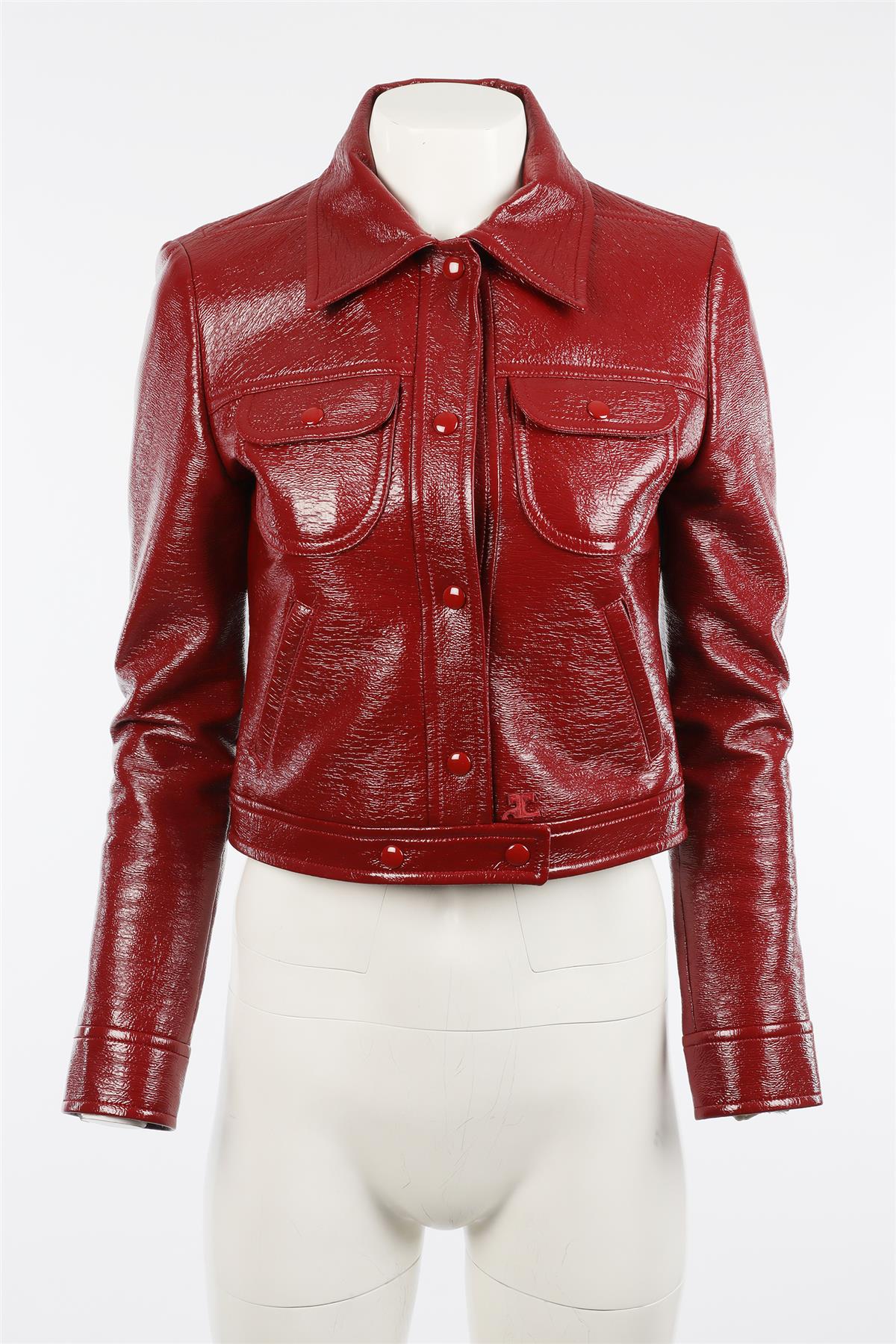 COURREGES RED FAUX LEATHER JACKET FR 38 UK 10 - Image 2