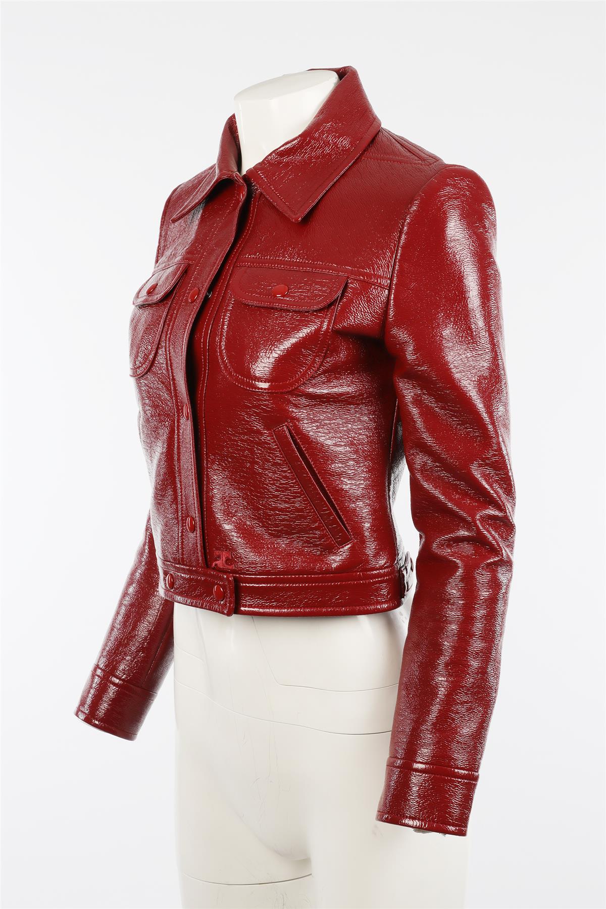 COURREGES RED FAUX LEATHER JACKET FR 38 UK 10 - Image 3