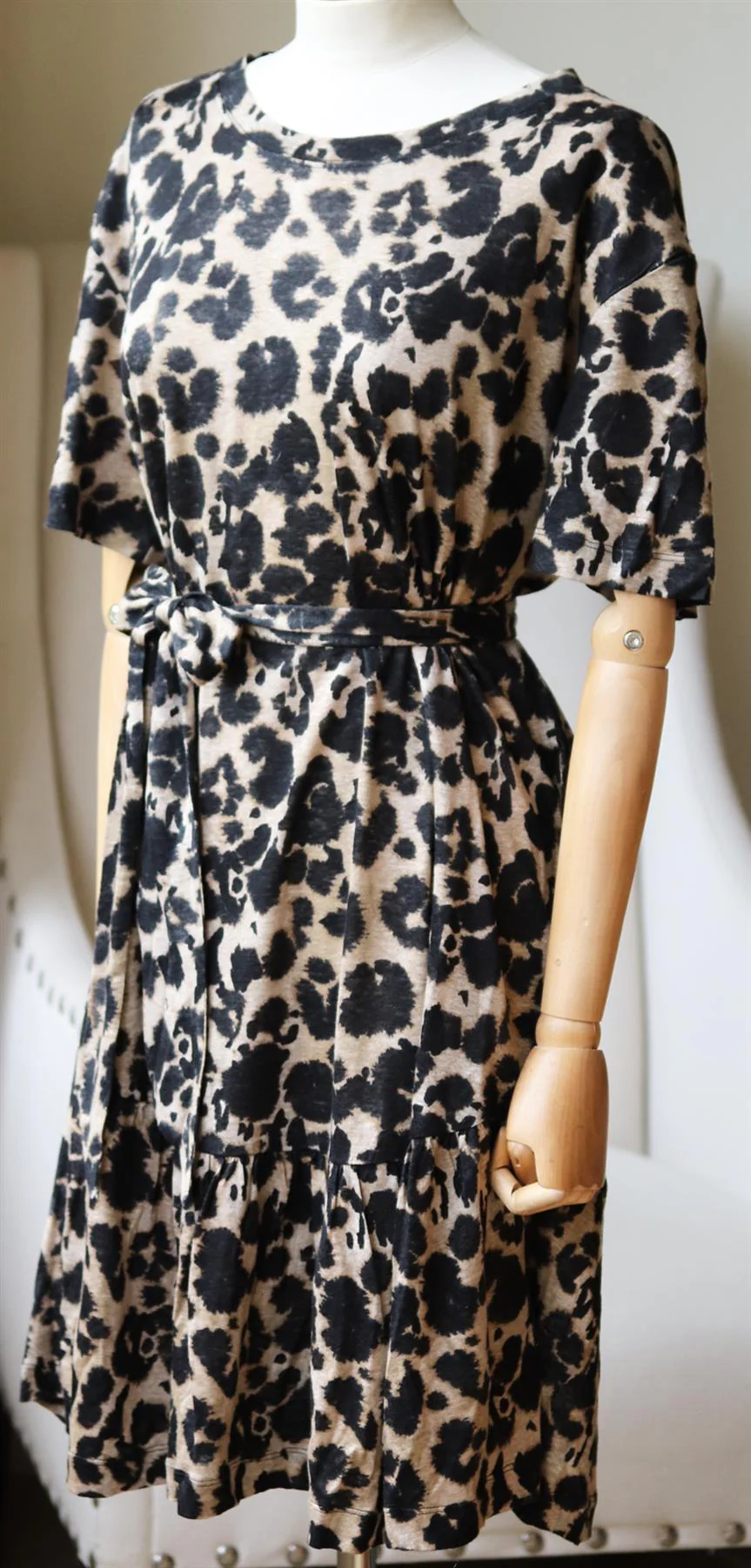 CURRENT/ELLIOTT CRYSTAL LEOPARD PRINT LINEN MINI DRESS MEDIUM - Image 3