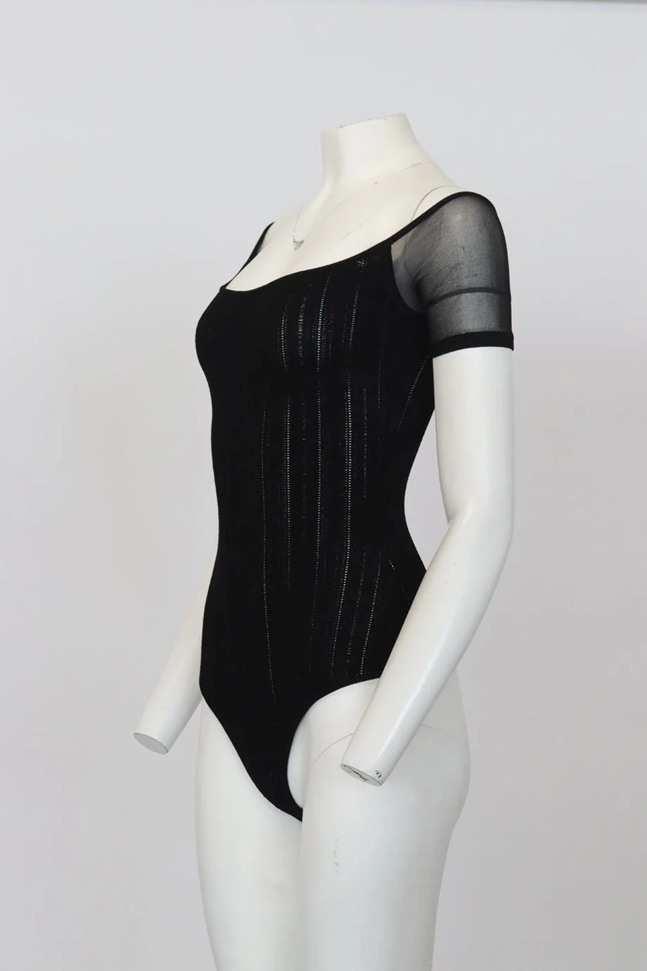 CUSHNIE RIBBED STRETCH KNIT BODYSUIT SMALL - Image 3