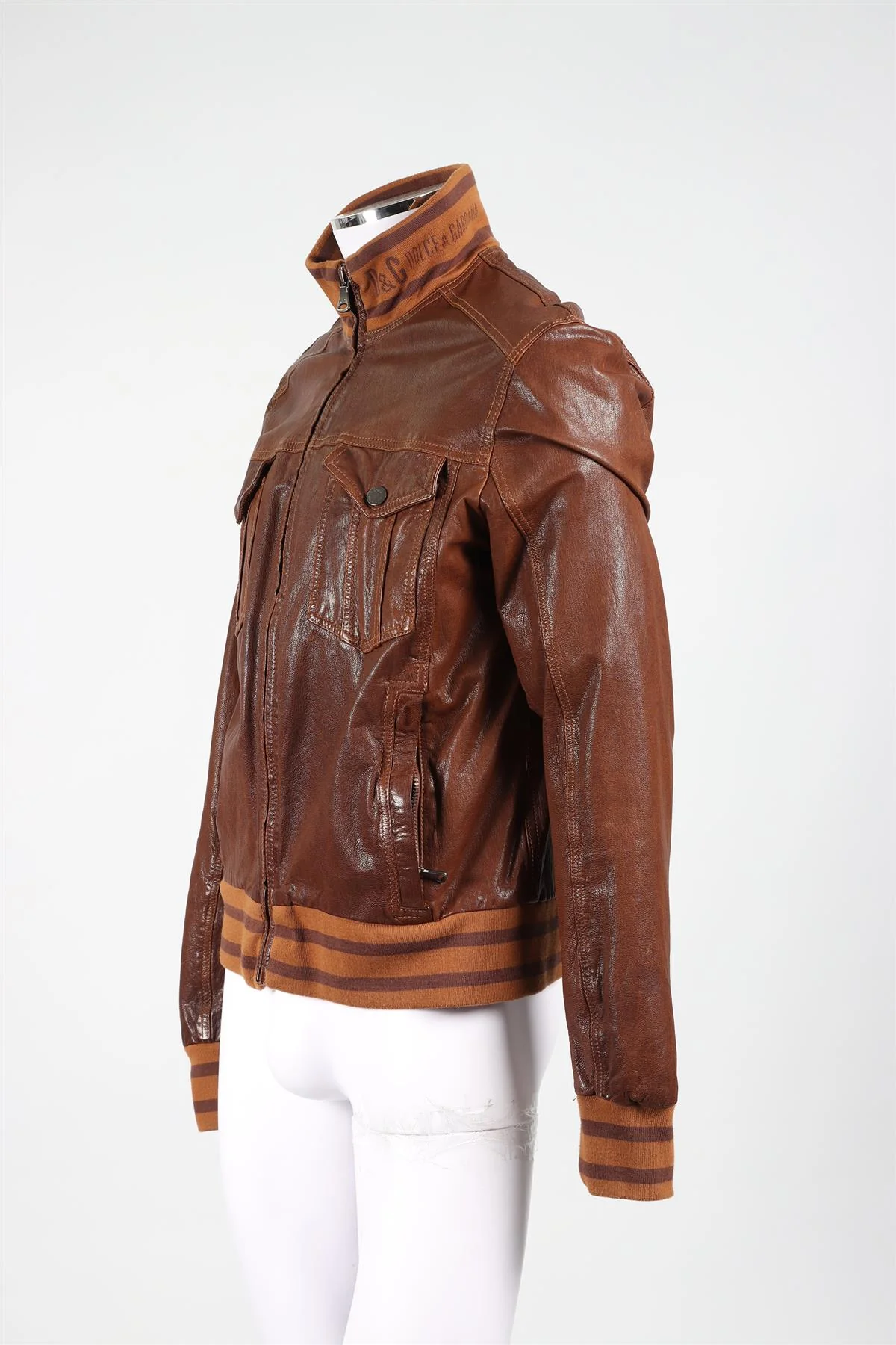 D&G BROWN MEN'S LEATHER JACKET IT 54 UK 44 - Image 3
