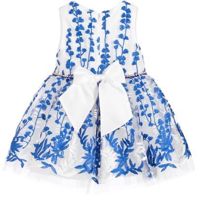 DAVID CHARLES GIRLS WHITE & BLUE EMBROIDERED TULLE DRESS 4 YEARS - Image 2