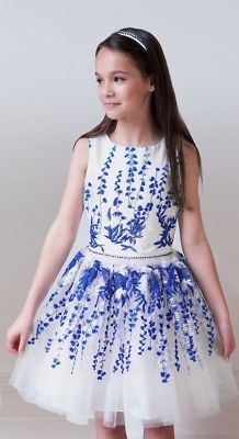 DAVID CHARLES GIRLS WHITE & BLUE EMBROIDERED TULLE DRESS 4 YEARS - Image 7