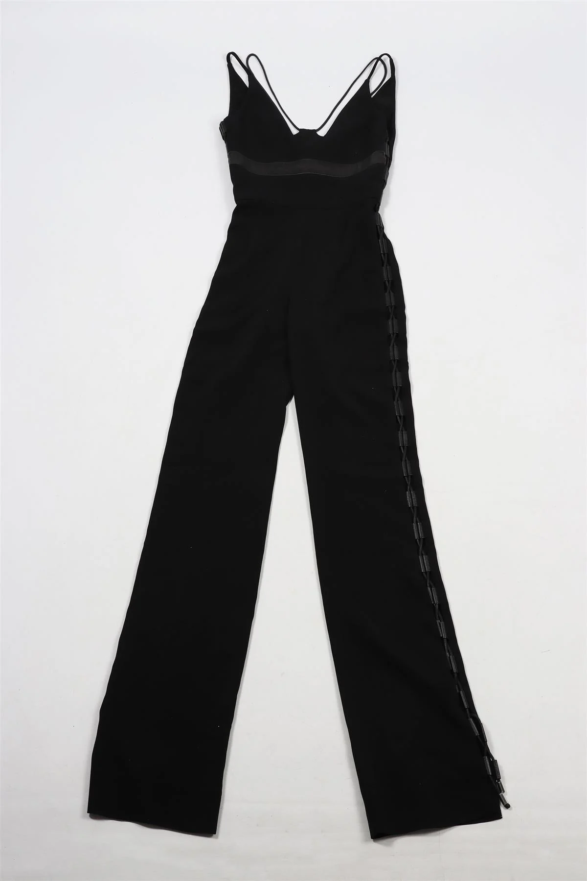 DAVID KOMA BLACK CREPE AND LEATHER JUMPSUIT UK 8 - Image 2