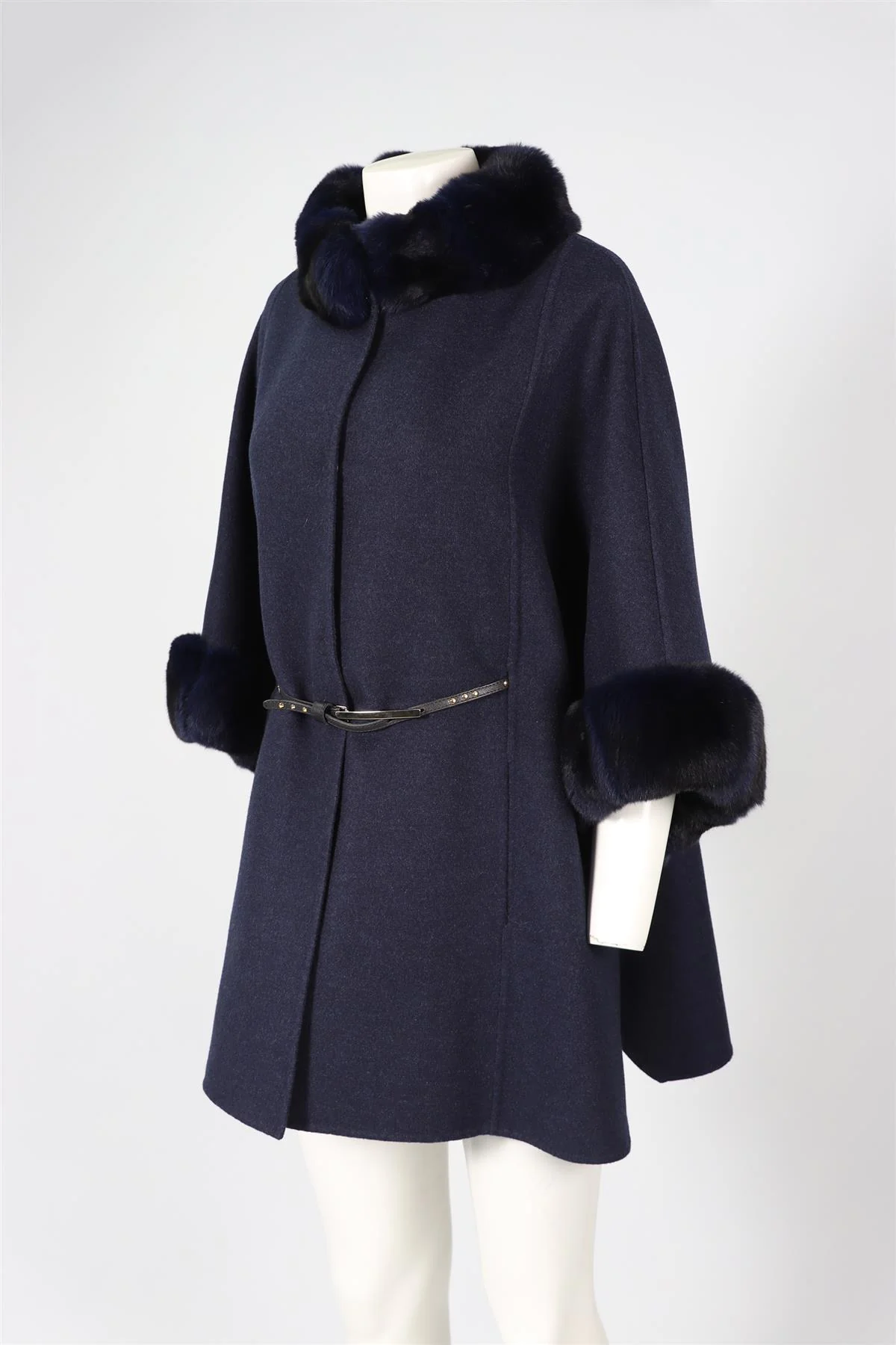 DE NICOLE BLUE RABBIT FUR AND CASHMERE BLEND COAT FR 42 UK 14 - Image 3