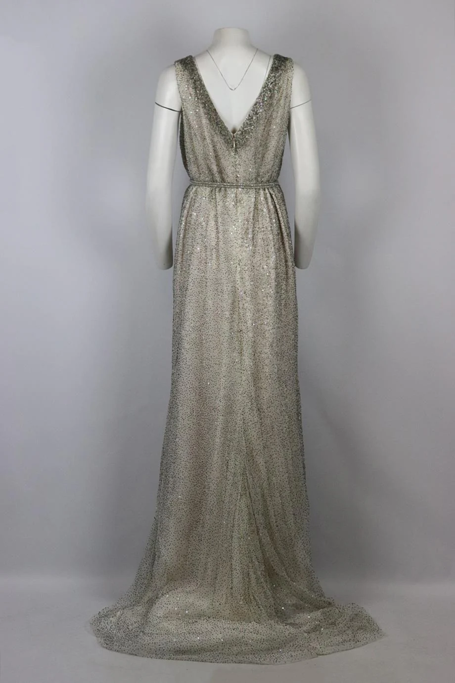 DENNIS BASSO BELTED BEAD EMBELLISHED TULLE AND SILK GOWN UK 18 - Image 4