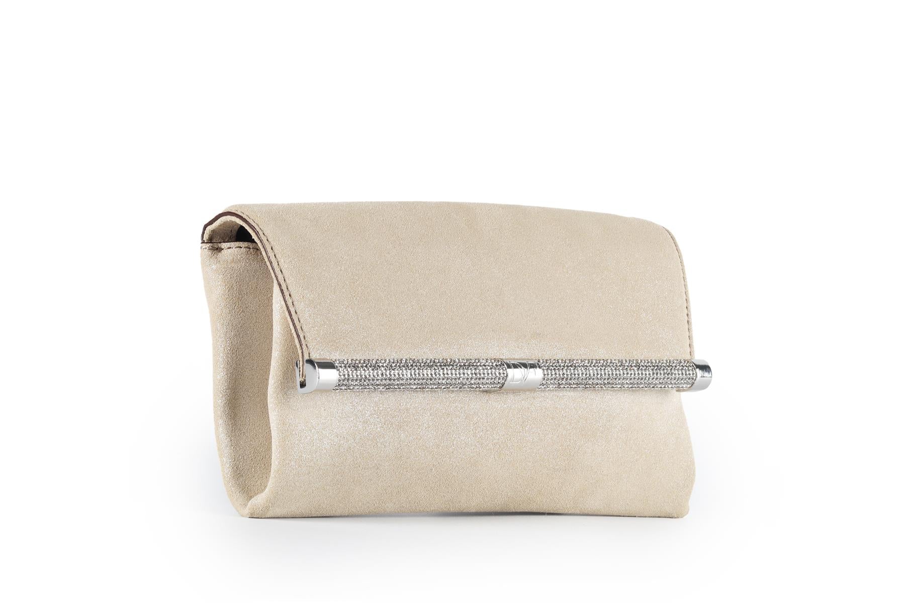 DIANE VON FURSTENBERG BEIGE CRYSTAL AND SUEDE CLUTCH - Image 3