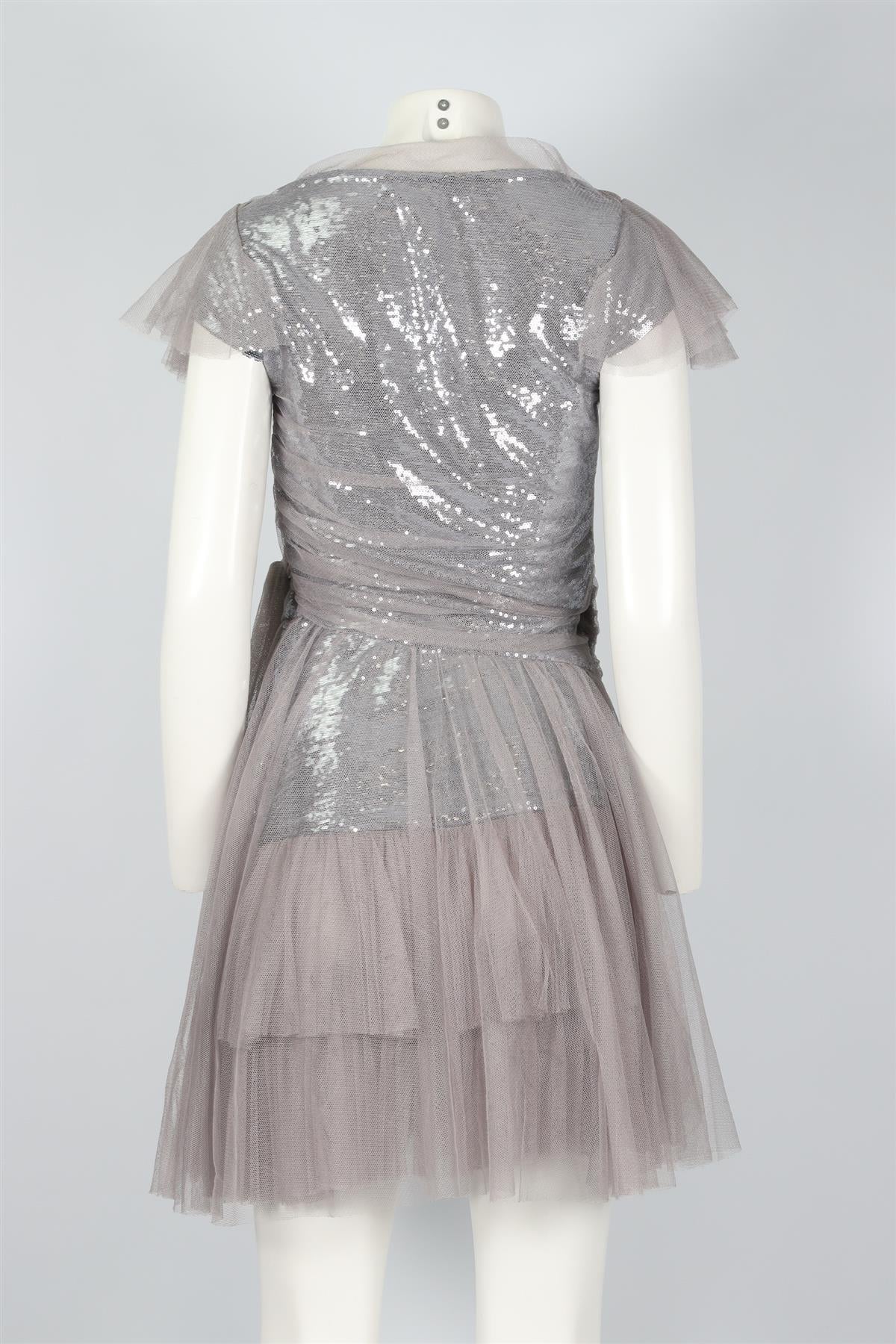 DIANE VON FURSTENBERG GREY SEQUIN AND TULLE MINI DRESS US 2 UK 6 - Image 4