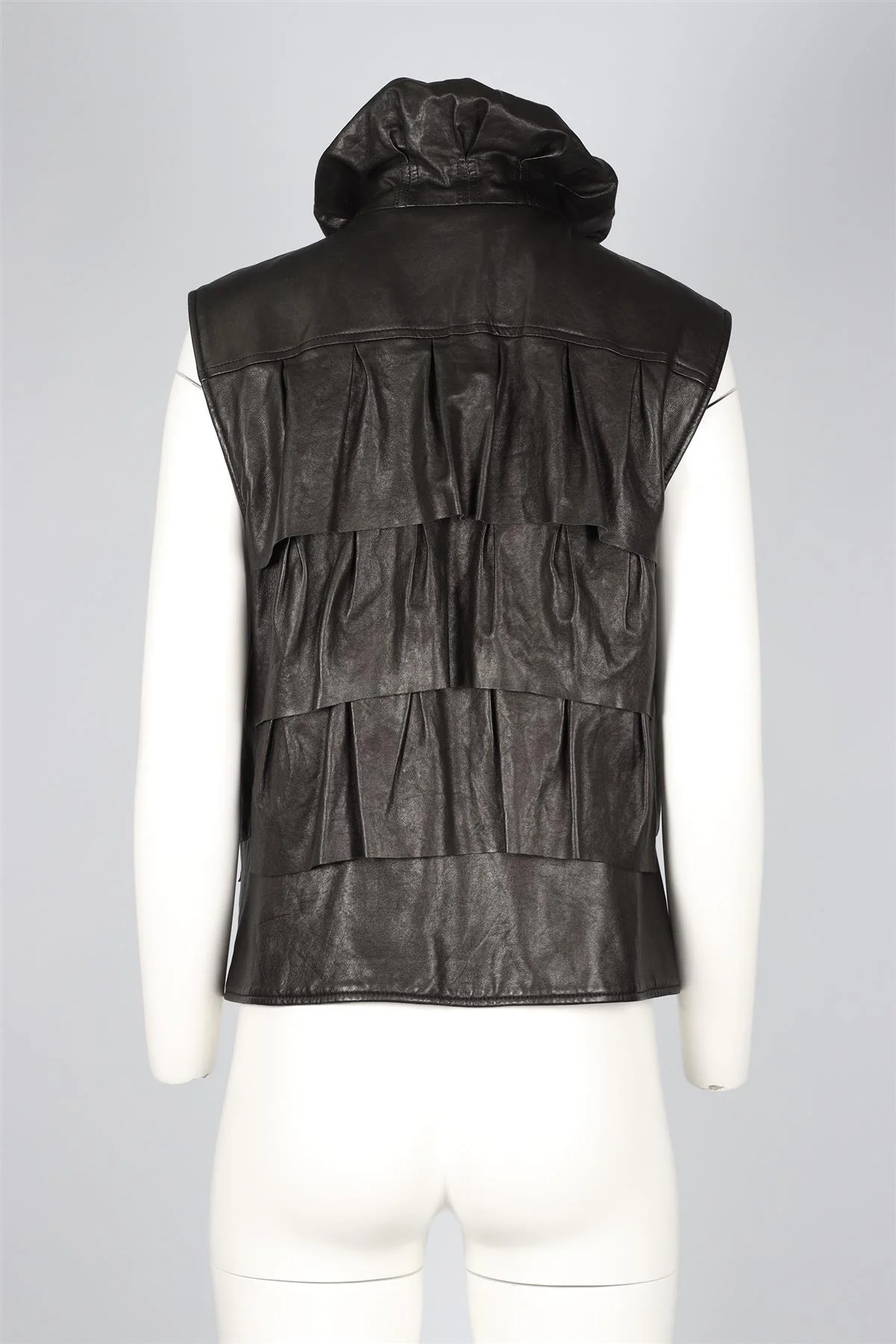 DIANE VON FURSTENBURG BLACK LEATHER GILET LARGE - Image 4