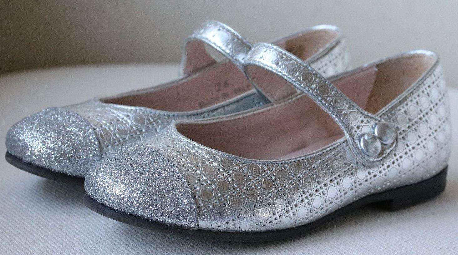 DIOR BABY KIDS SILVER STARDUST LEATHER CANNAGE SHOES EU 26 UK 8.5 - Image 5