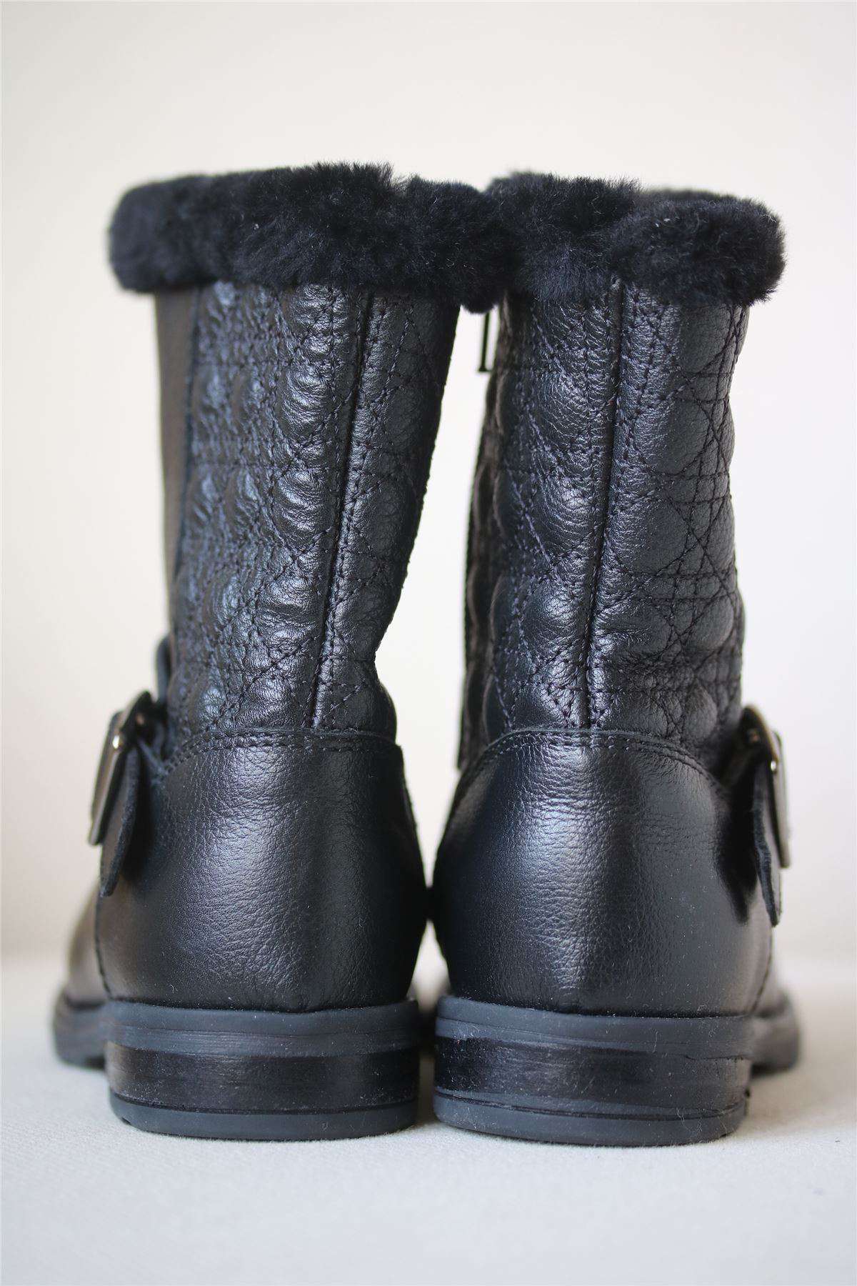 DIOR GIRLS BLACK LEATHER BOOTS WITH SHEARLING LINING EU 24 UK 6 - Image 3