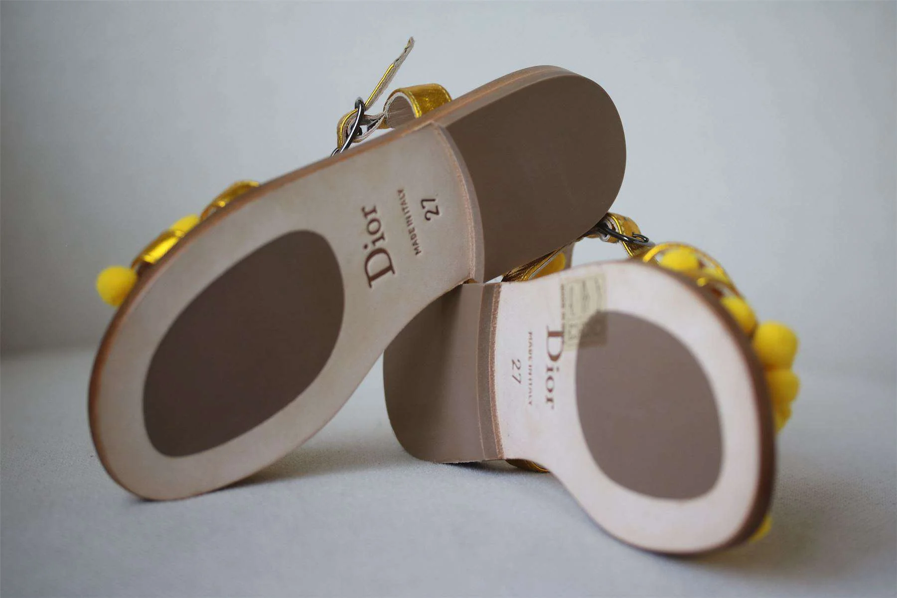 DIOR GIRLS YELLOW POM POM SANDALS EU 27 UK 9 - Image 5