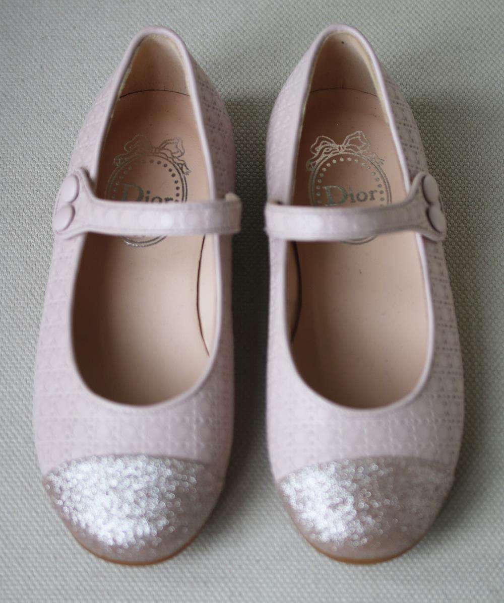 DIOR KIDS GIRLS LAMBSKIN LEATHER AND SEQUIN BALLERINAS EU 28 UK 10 - Image 2