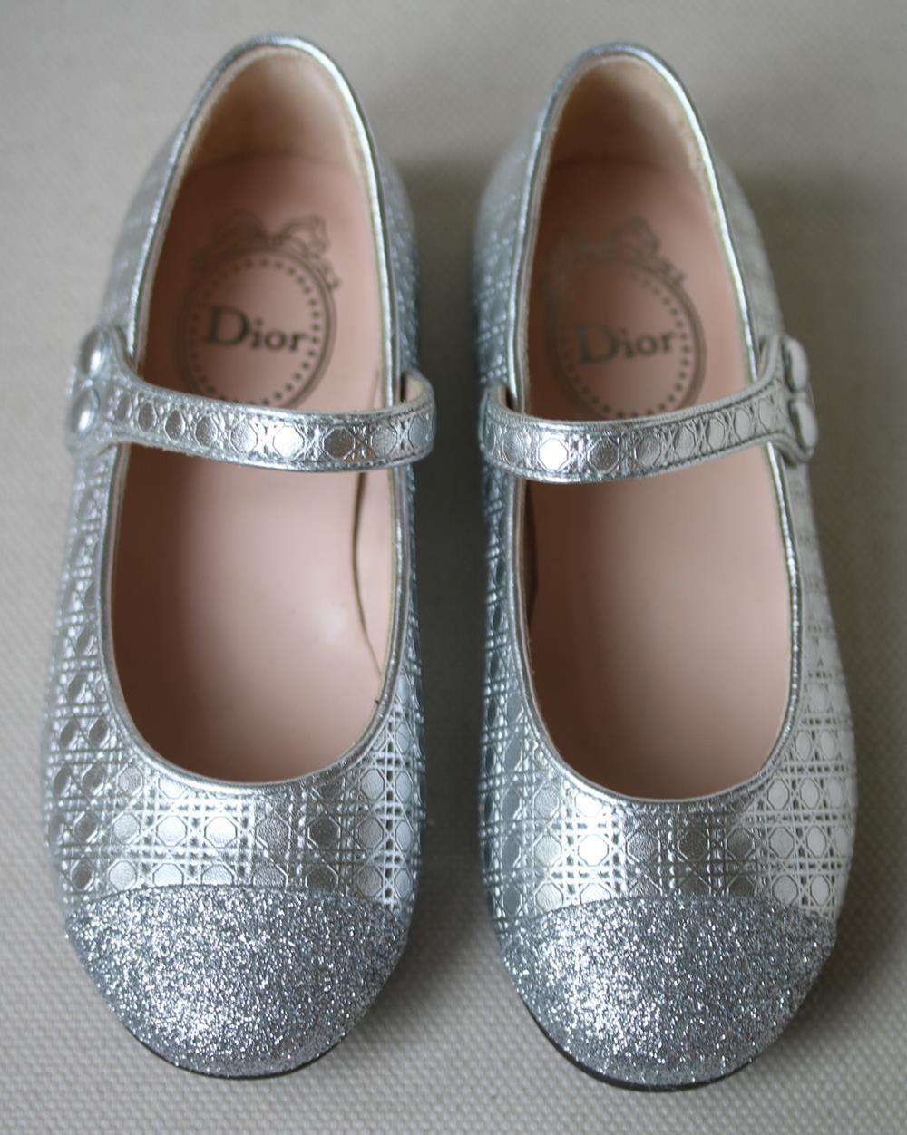 DIOR KIDS GIRLS LAMBSKIN LEATHER AND SEQUIN BALLERINAS EU 28 UK 10 - Image 3
