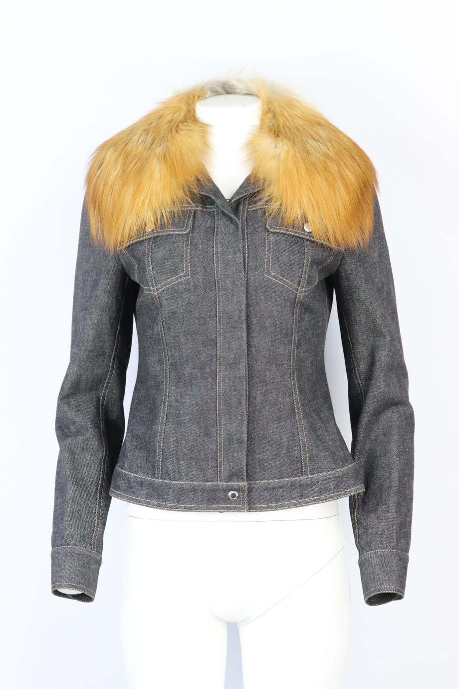 DOLCE AND GABBANA FOX FUR TRIMMED DENIM JACKET SMALL - Image 2