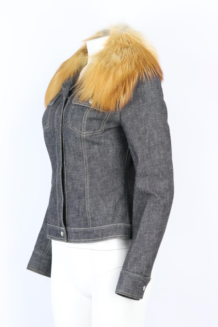 DOLCE AND GABBANA FOX FUR TRIMMED DENIM JACKET SMALL - Image 3